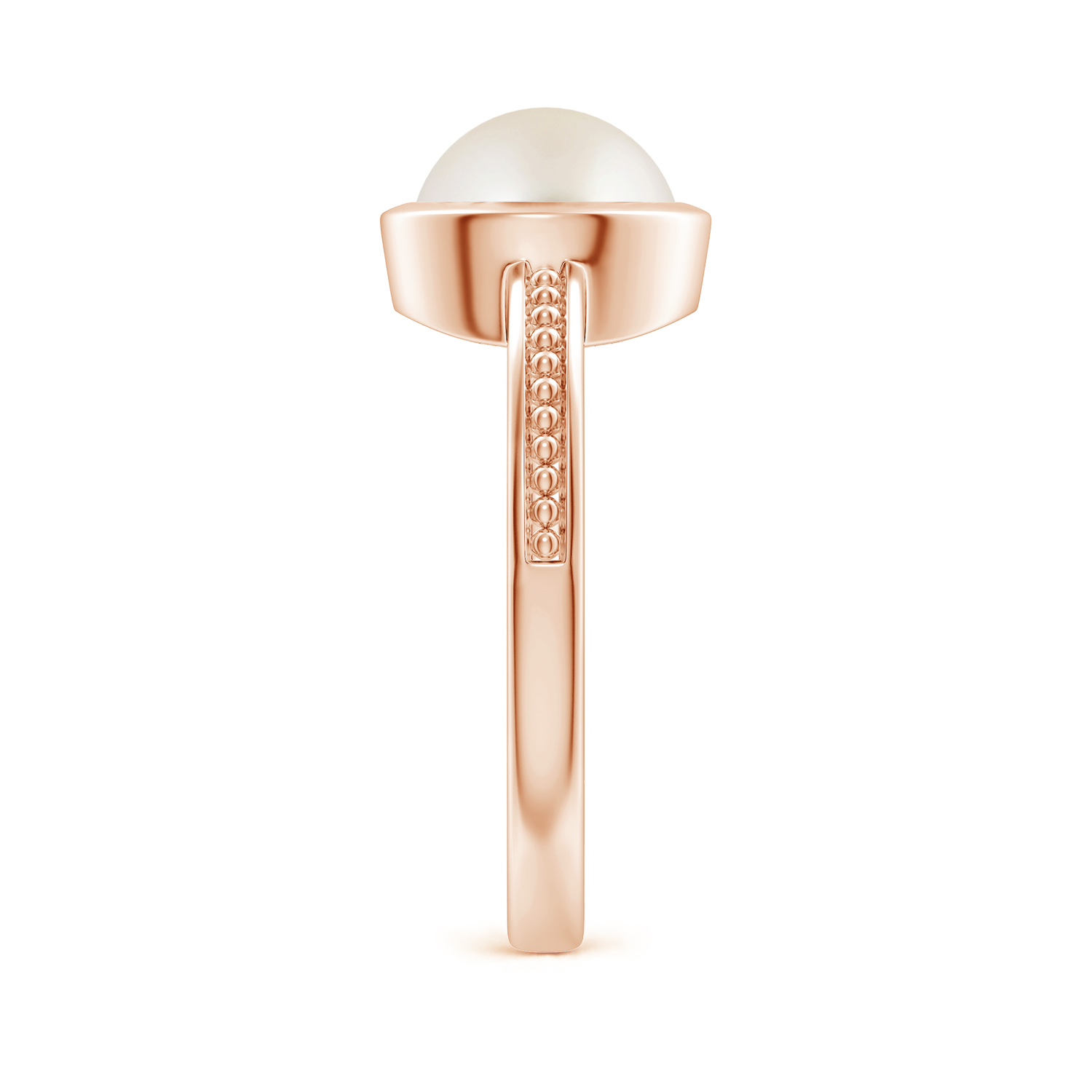 Bezel-Set Round Pearl (Moti) Ring With Beaded Groove Shank