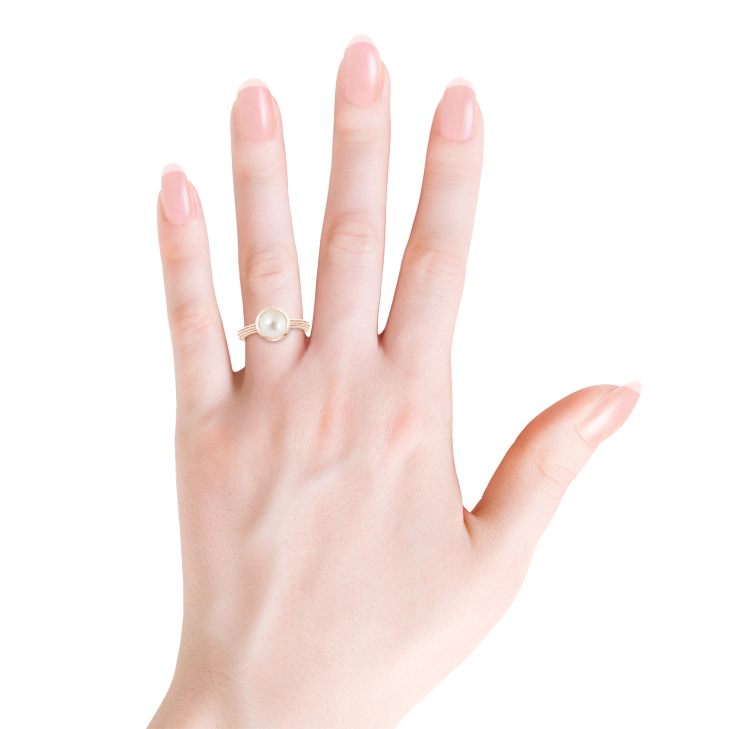 Bezel-Set Round Pearl (Moti) Ring With Beaded Groove Shank