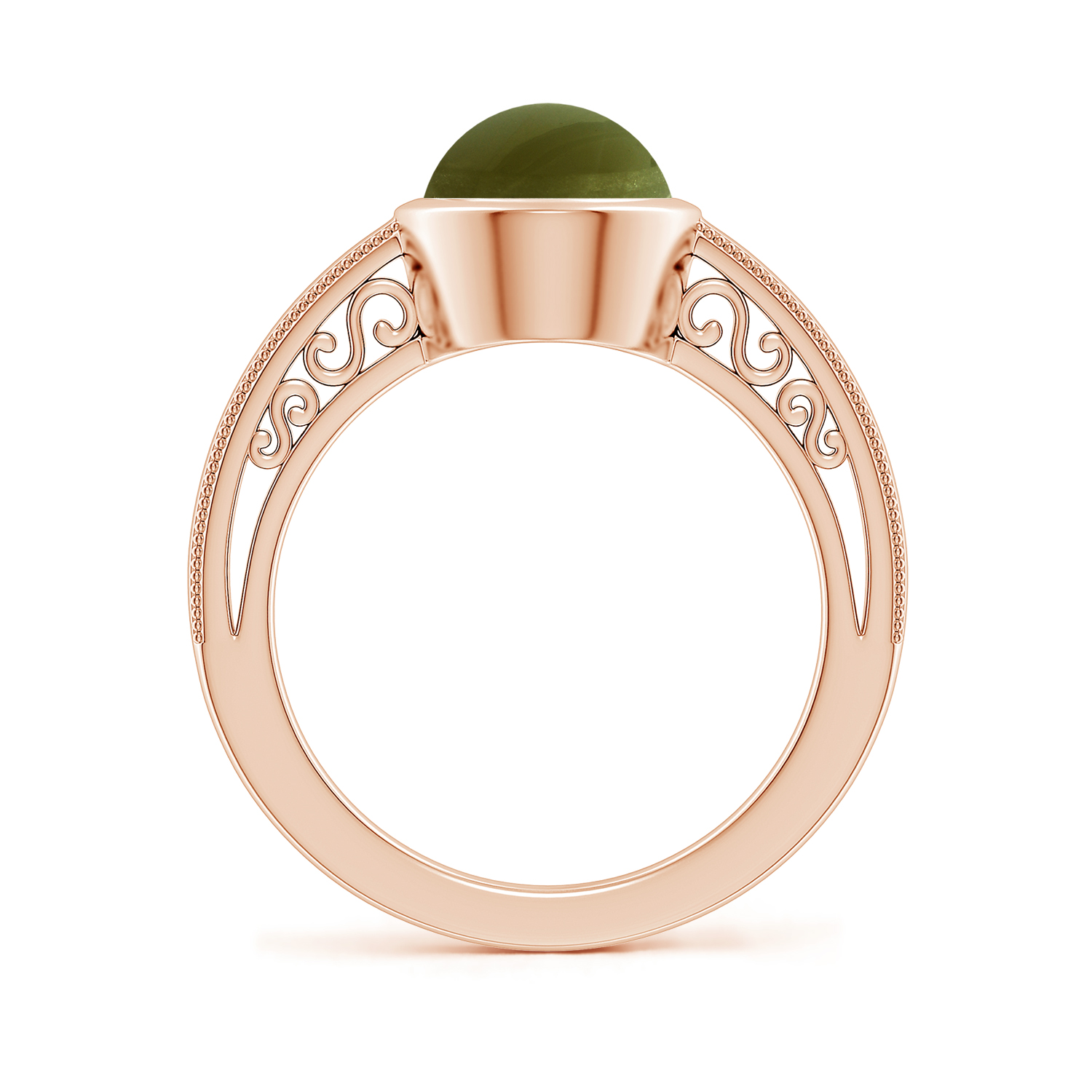  Oval Cat's Eye (Lehsunia) Solitaire Ring With Miligrain 