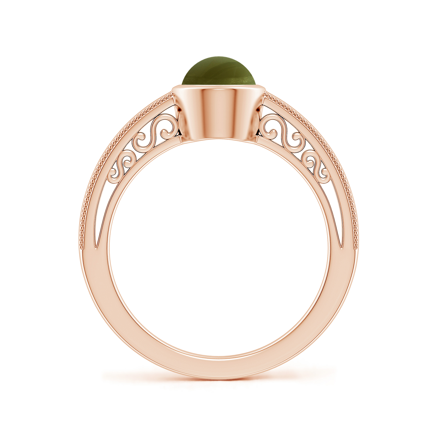 Oval Cat's Eye (Lehsunia) Solitaire Ring With Miligrain