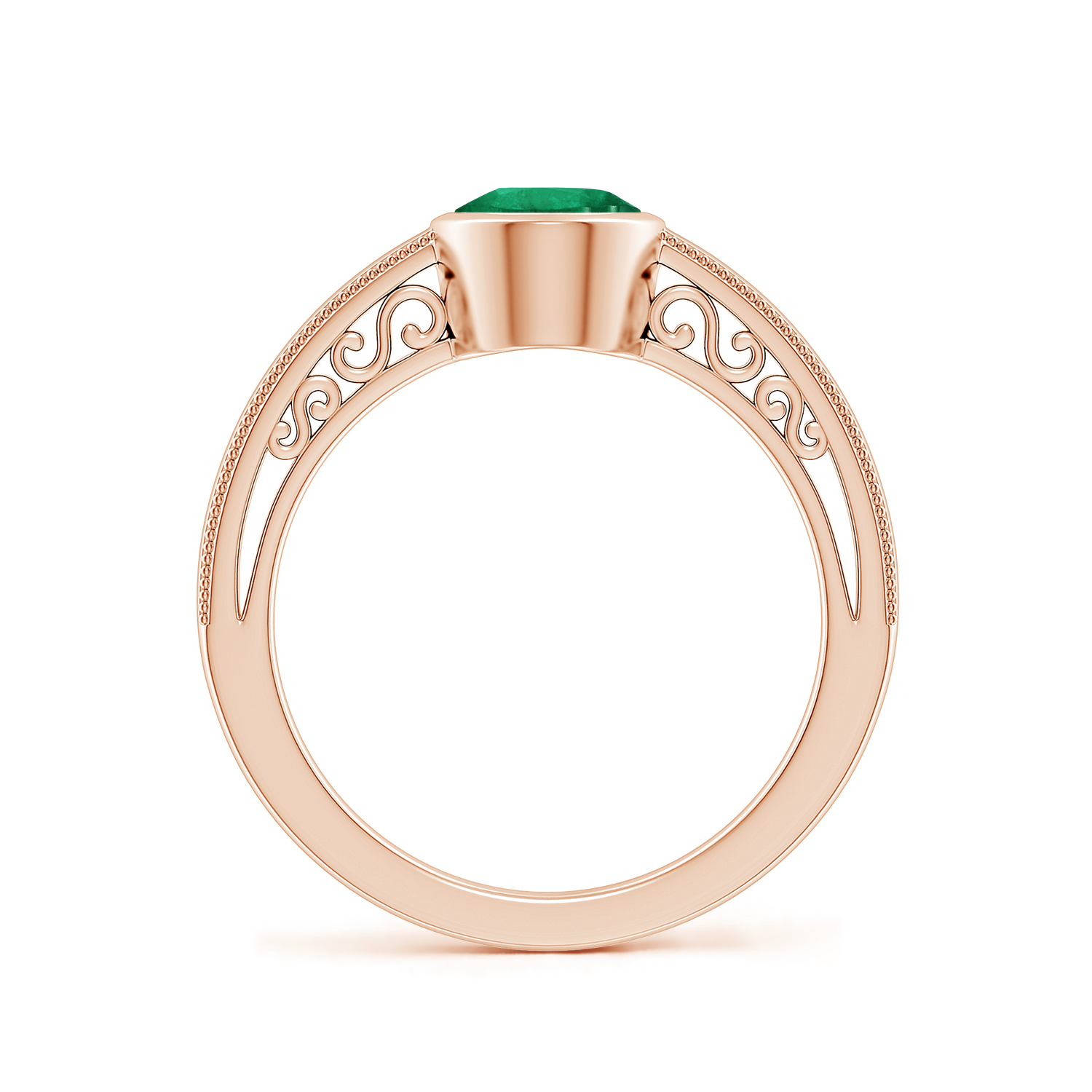 Oval Emerald (Panna) Solitaire Ring With Miligrain