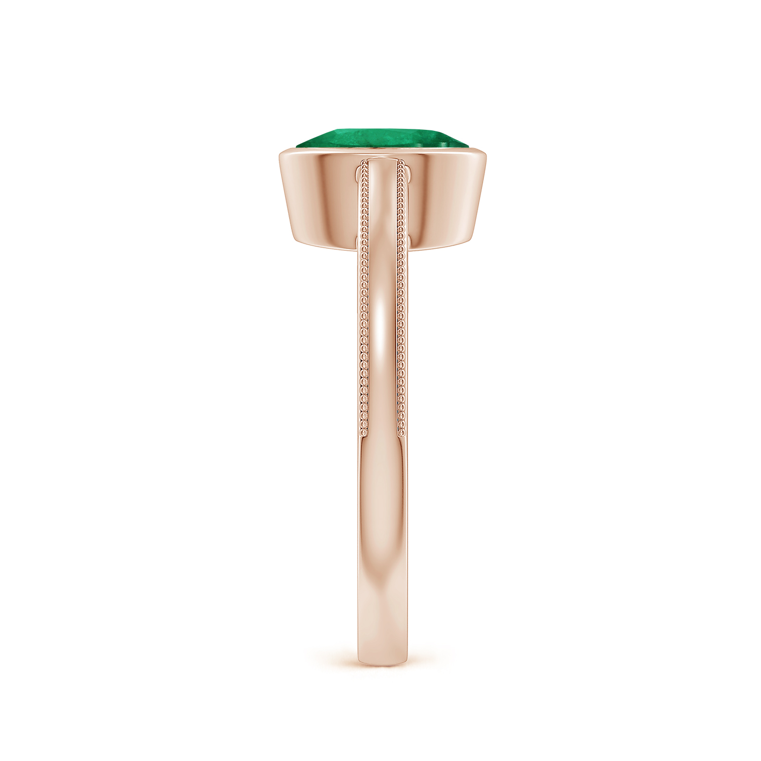 Oval Emerald (Panna) Solitaire Ring With Miligrain