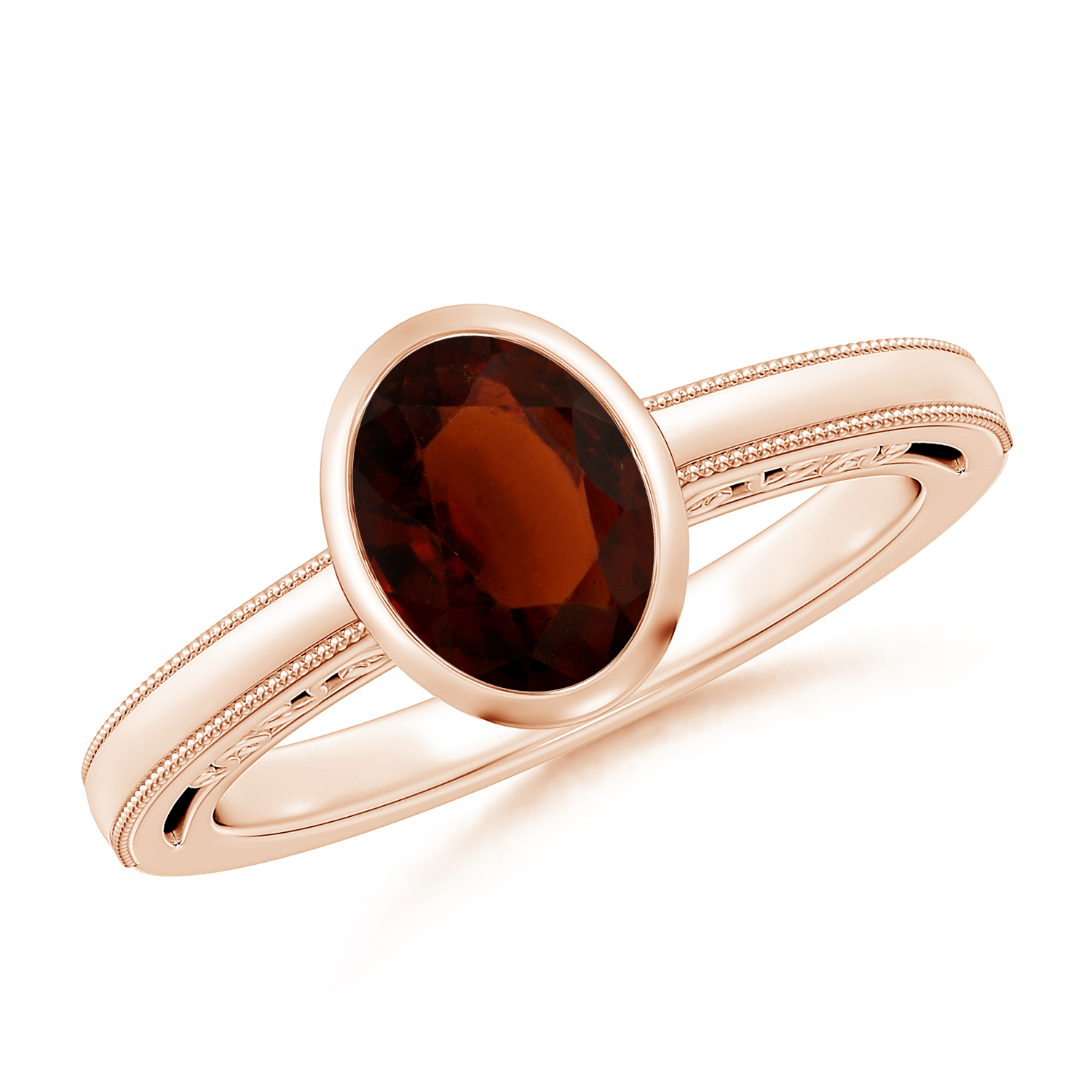 Oval Hessonite (Gomed) Solitaire Ring With Miligrain