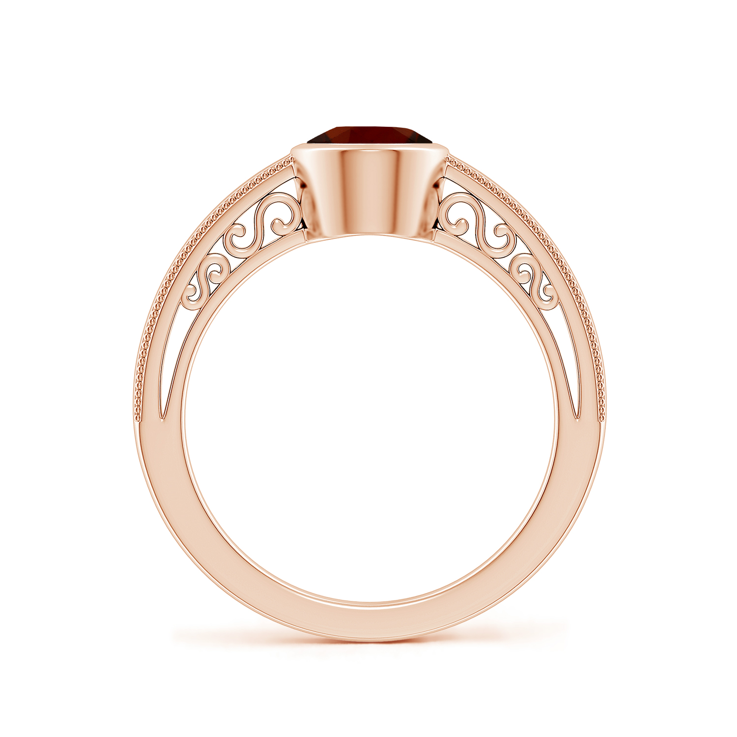 Oval Hessonite (Gomed) Solitaire Ring With Miligrain