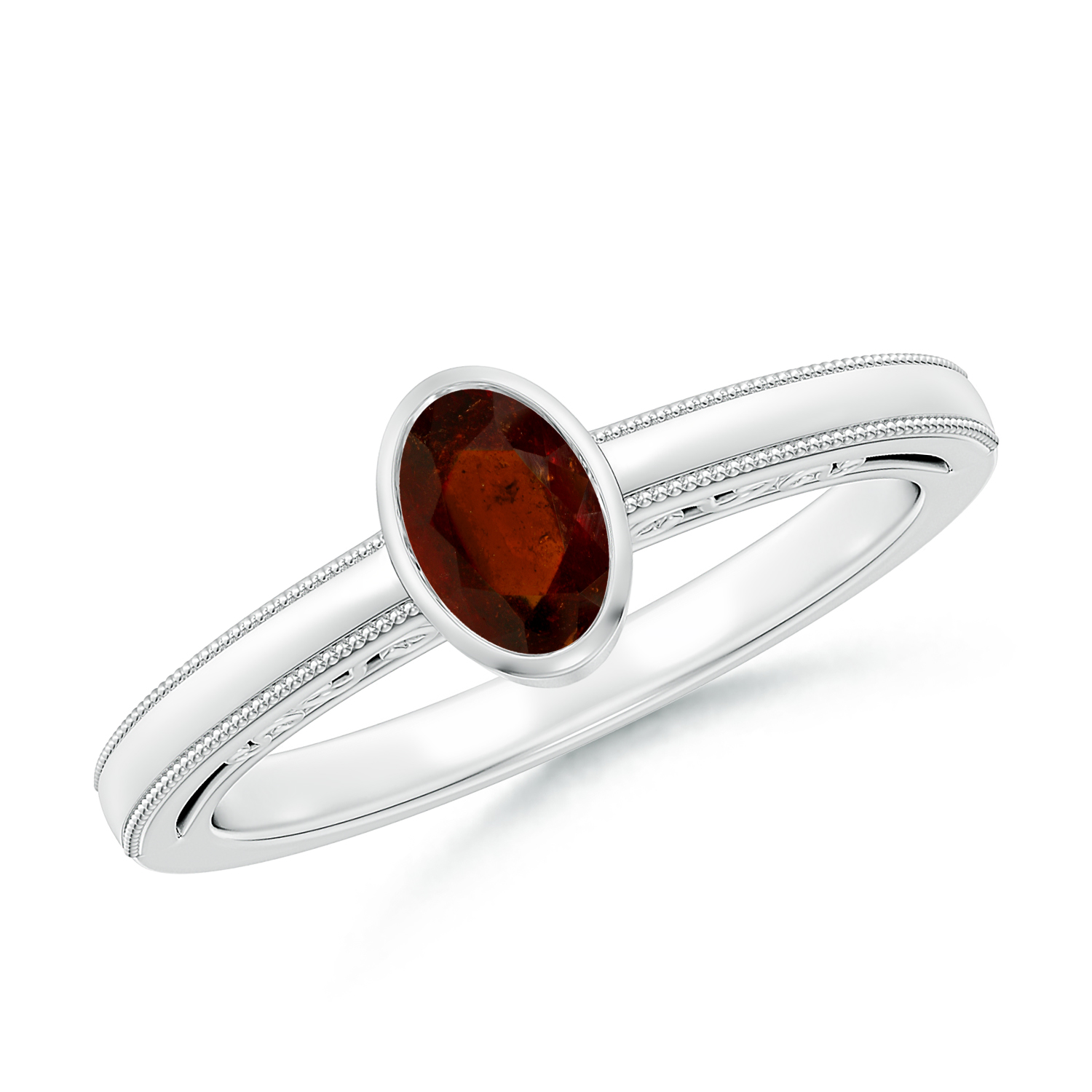 Oval Hessonite (Gomed) Solitaire Ring With Miligrain