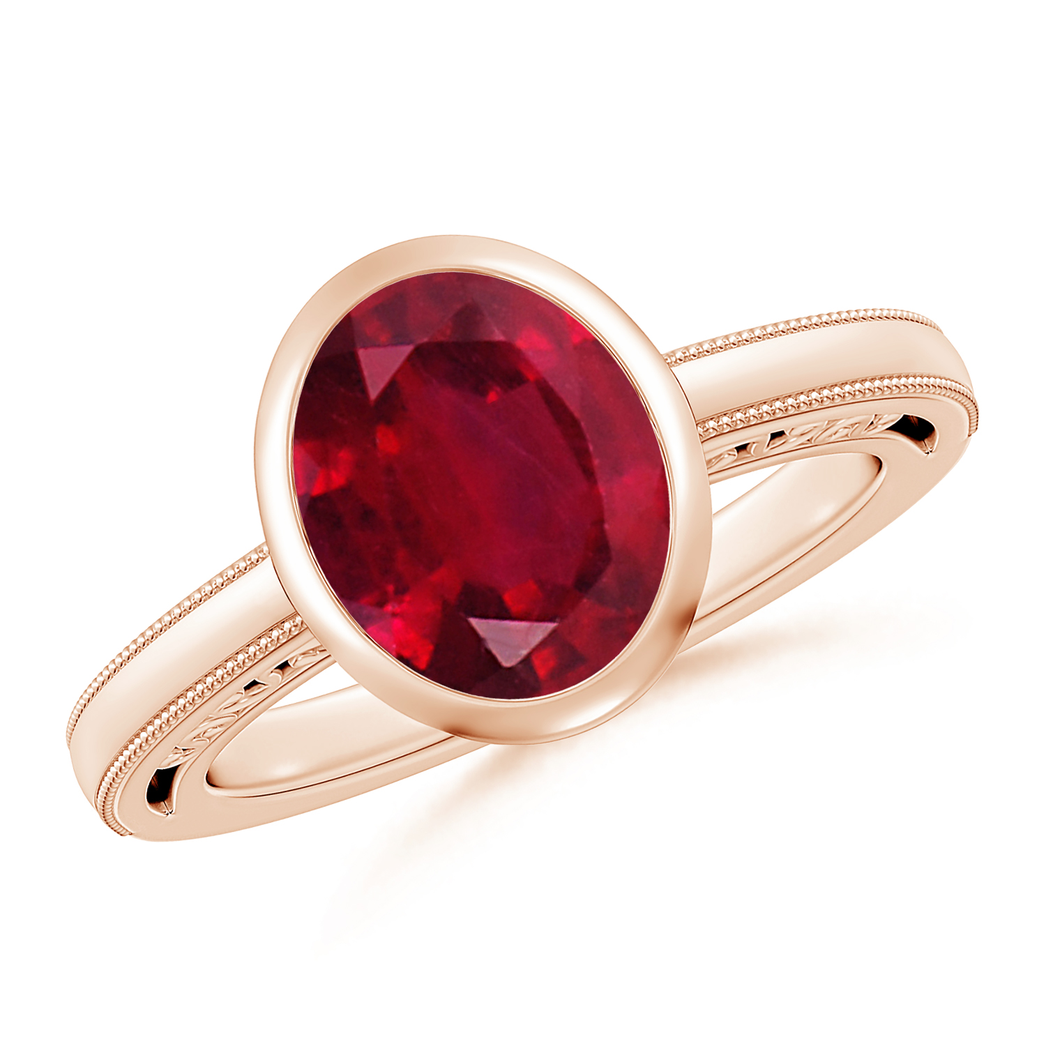  Oval Ruby (Manik) Solitaire Ring With Miligrain 