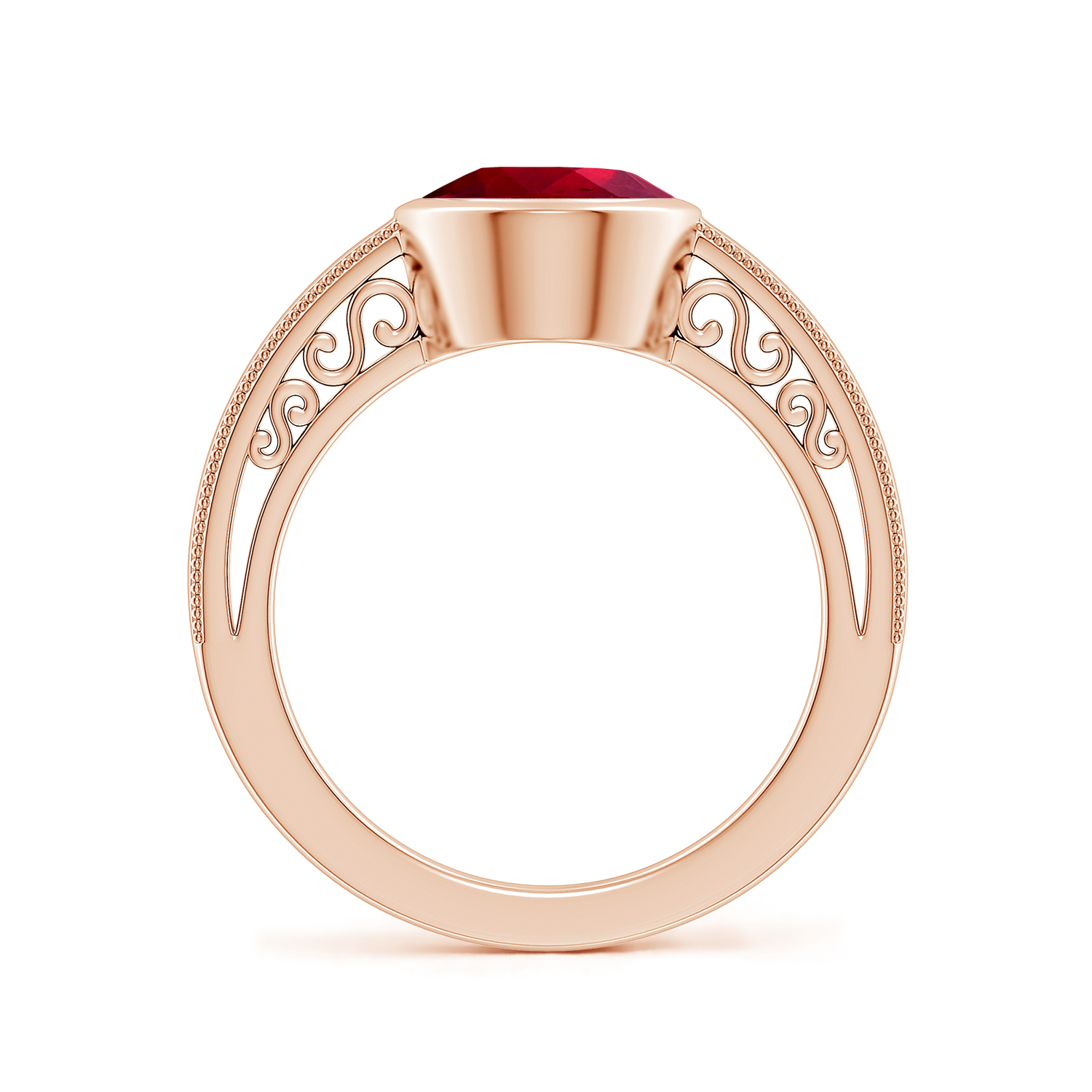  Oval Ruby (Manik) Solitaire Ring With Miligrain 