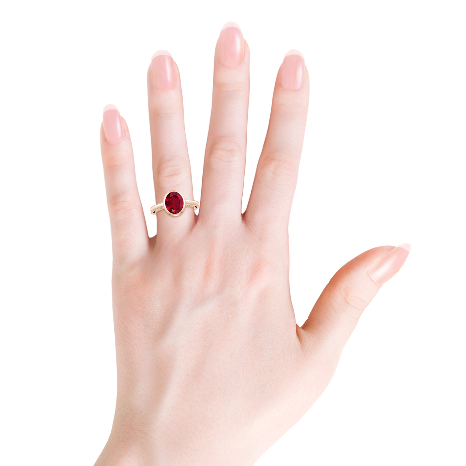  Oval Ruby (Manik) Solitaire Ring With Miligrain 
