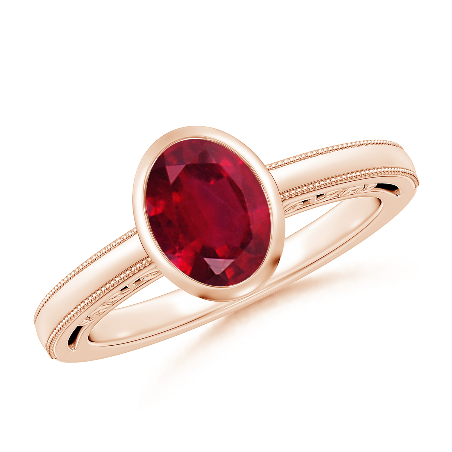 Oval Ruby (Manik) Solitaire Ring With Miligrain