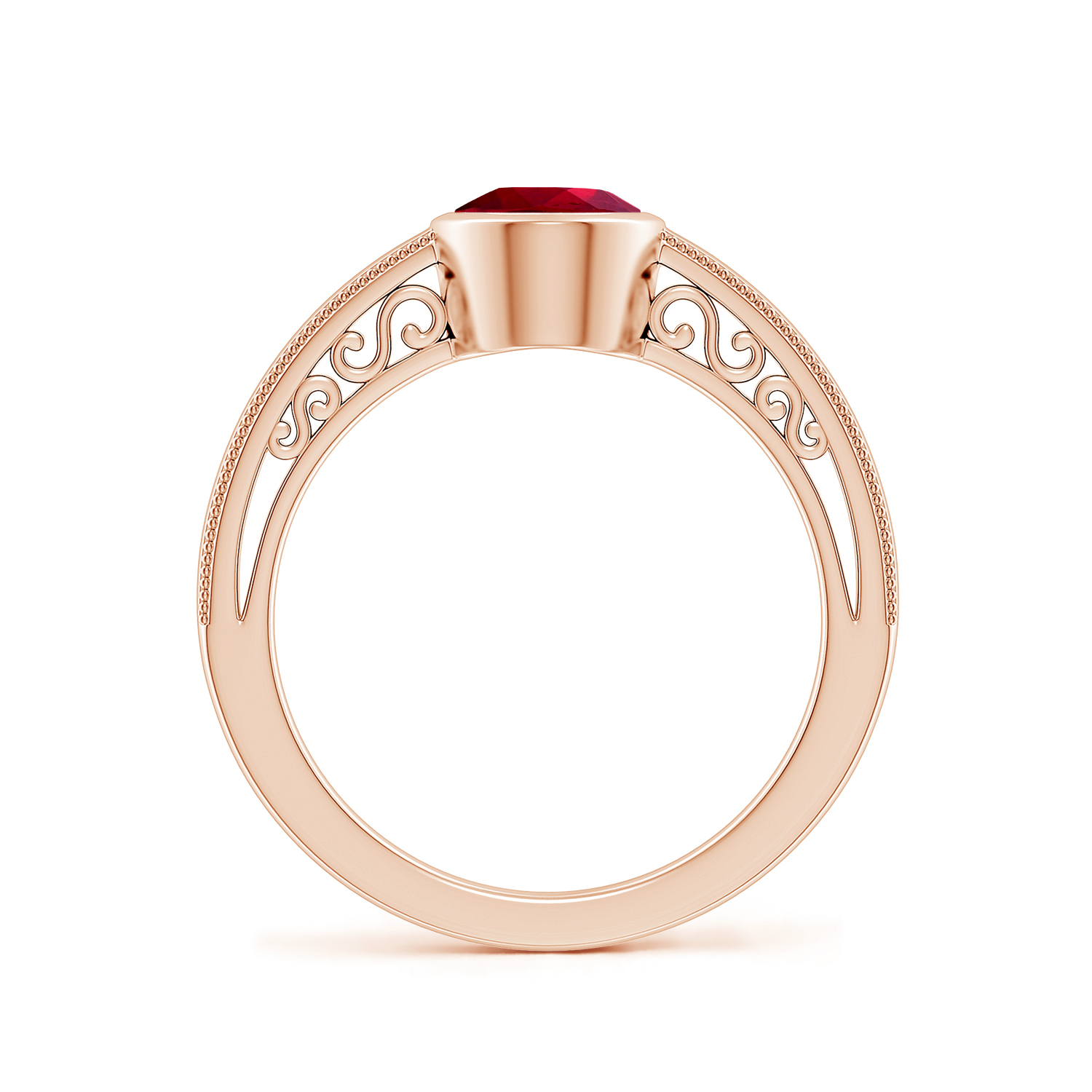 Oval Ruby (Manik) Solitaire Ring With Miligrain