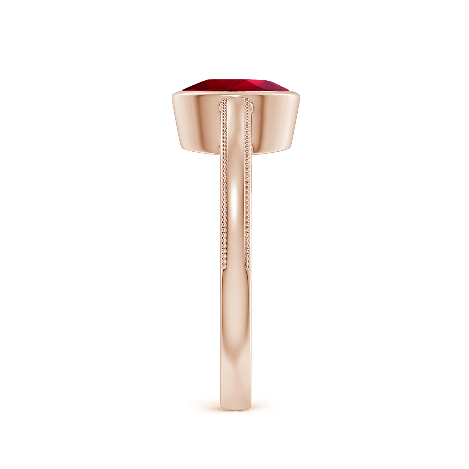 Oval Ruby (Manik) Solitaire Ring With Miligrain