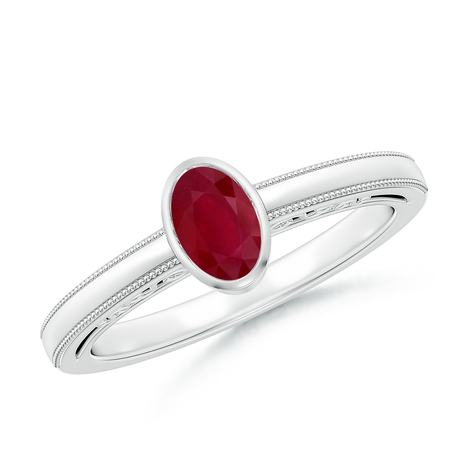 Oval Ruby (Manik) Solitaire Ring With Miligrain