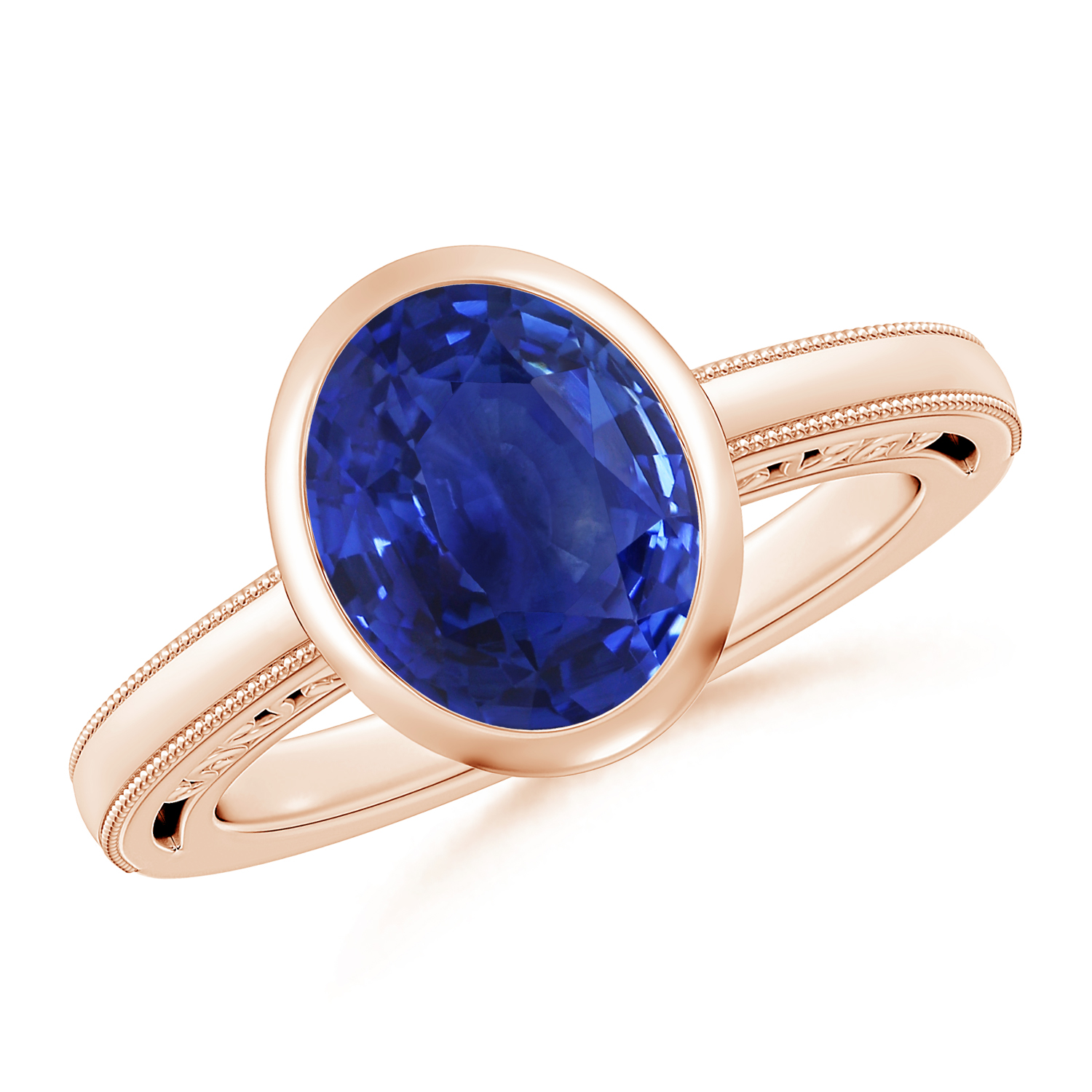  Oval Blue Sapphire (Neelam) Solitaire Ring With Miligrain 