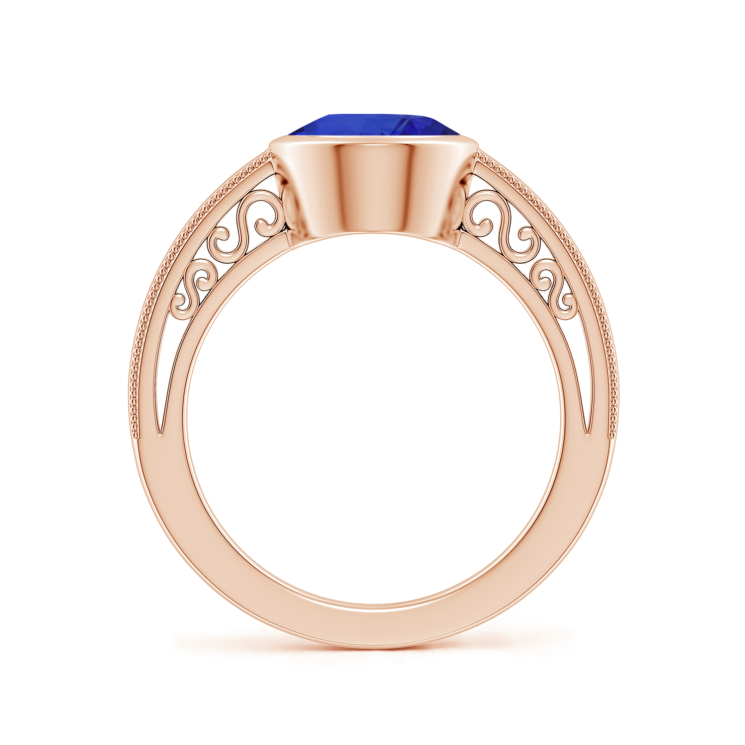  Oval Blue Sapphire (Neelam) Solitaire Ring With Miligrain 