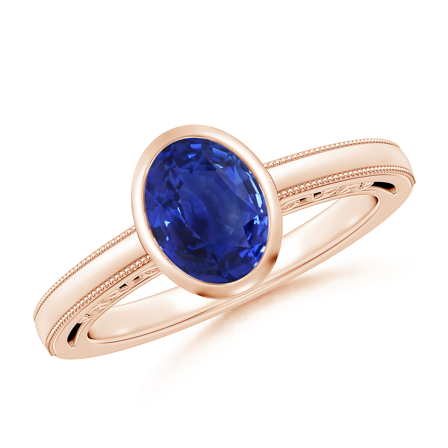 Oval Blue Sapphire (Neelam) Solitaire Ring With Miligrain