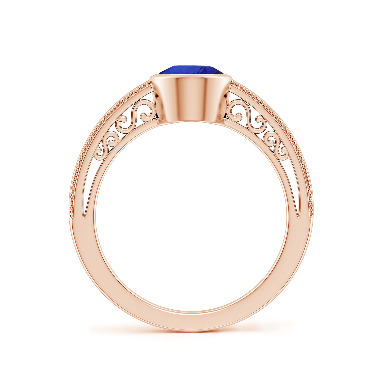 Oval Blue Sapphire (Neelam) Solitaire Ring With Miligrain
