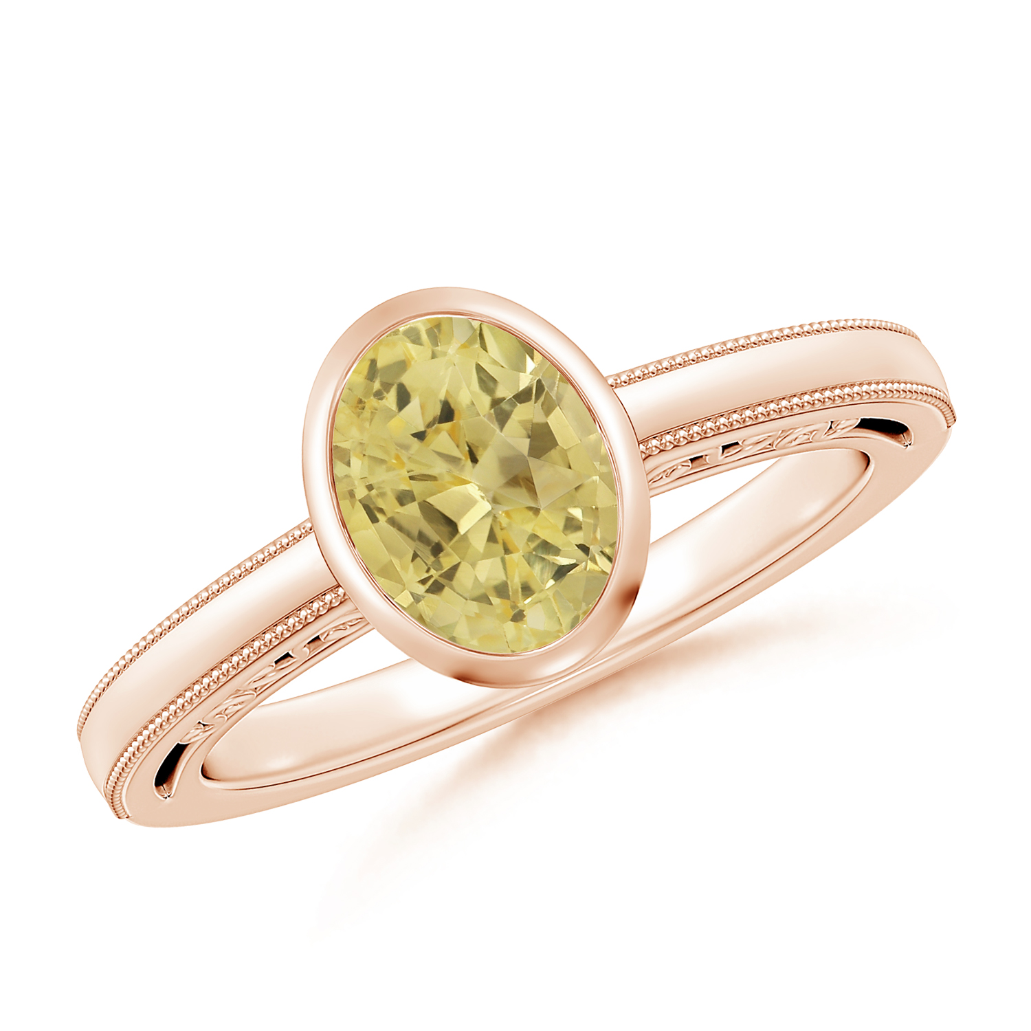  Oval Yellow Sapphire (Pukhraj) Solitaire Ring With Miligrain 