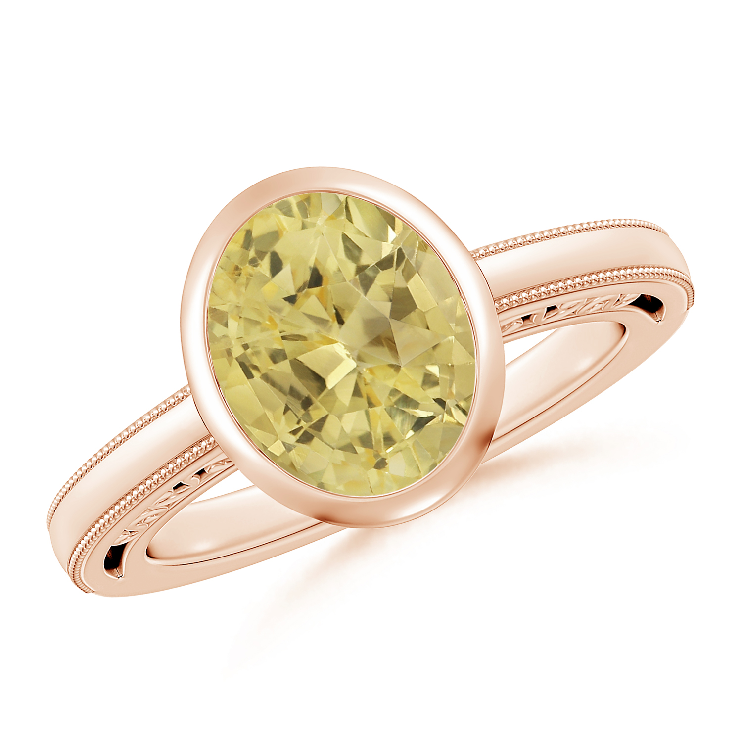  Oval Yellow Sapphire (Pukhraj) Solitaire Ring With Miligrain 