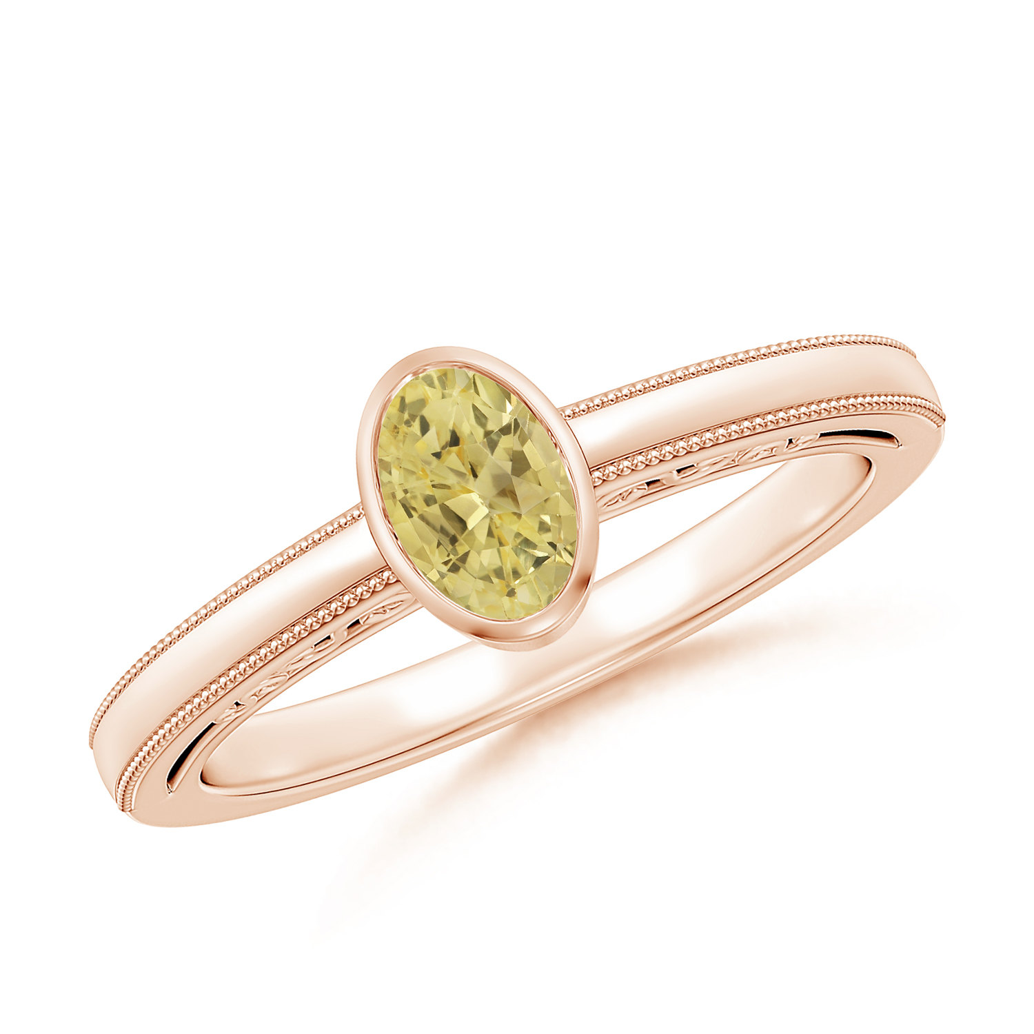 Oval Yellow Sapphire (Pukhraj) Solitaire Ring With Miligrain