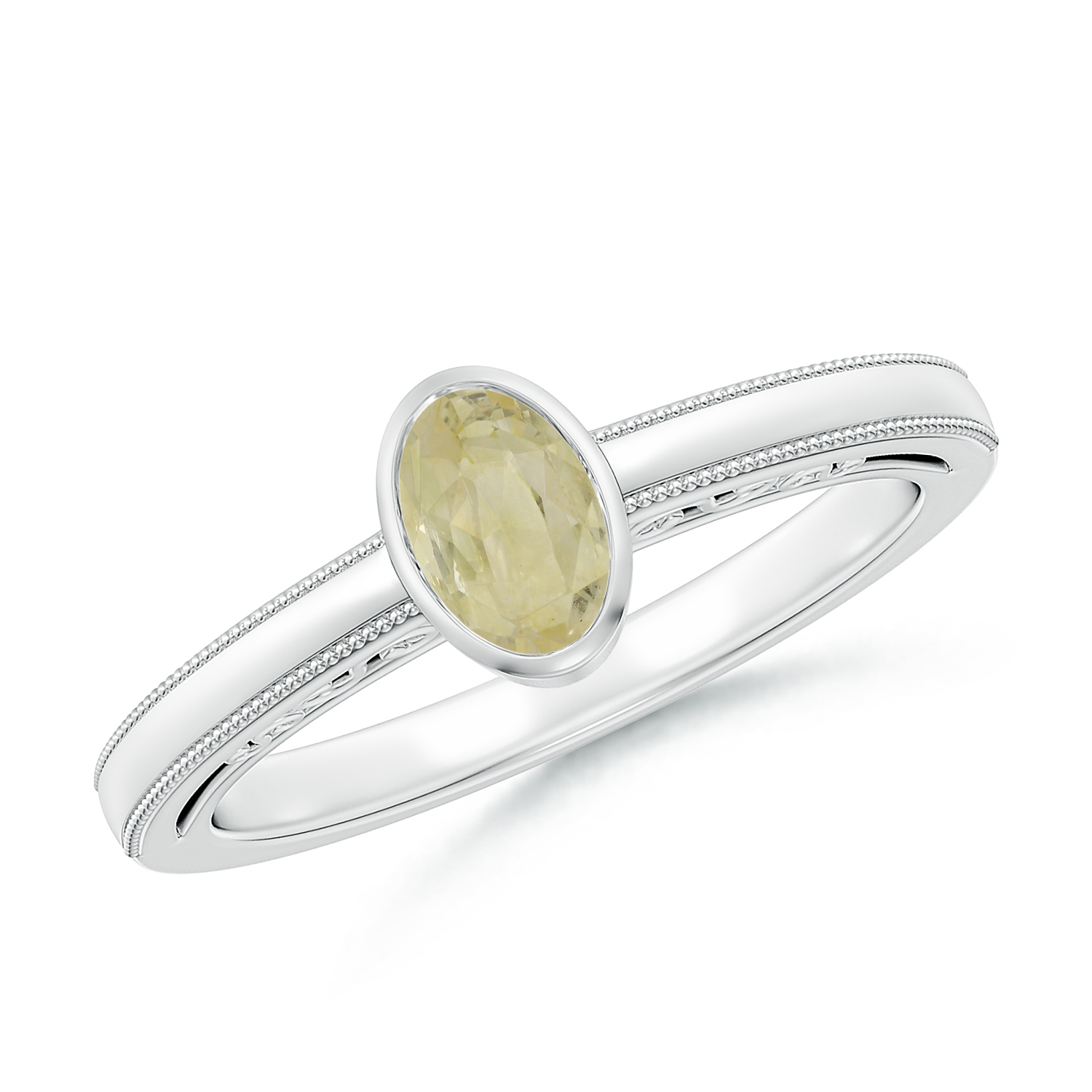 Oval Yellow Sapphire (Pukhraj) Solitaire Ring With Miligrain