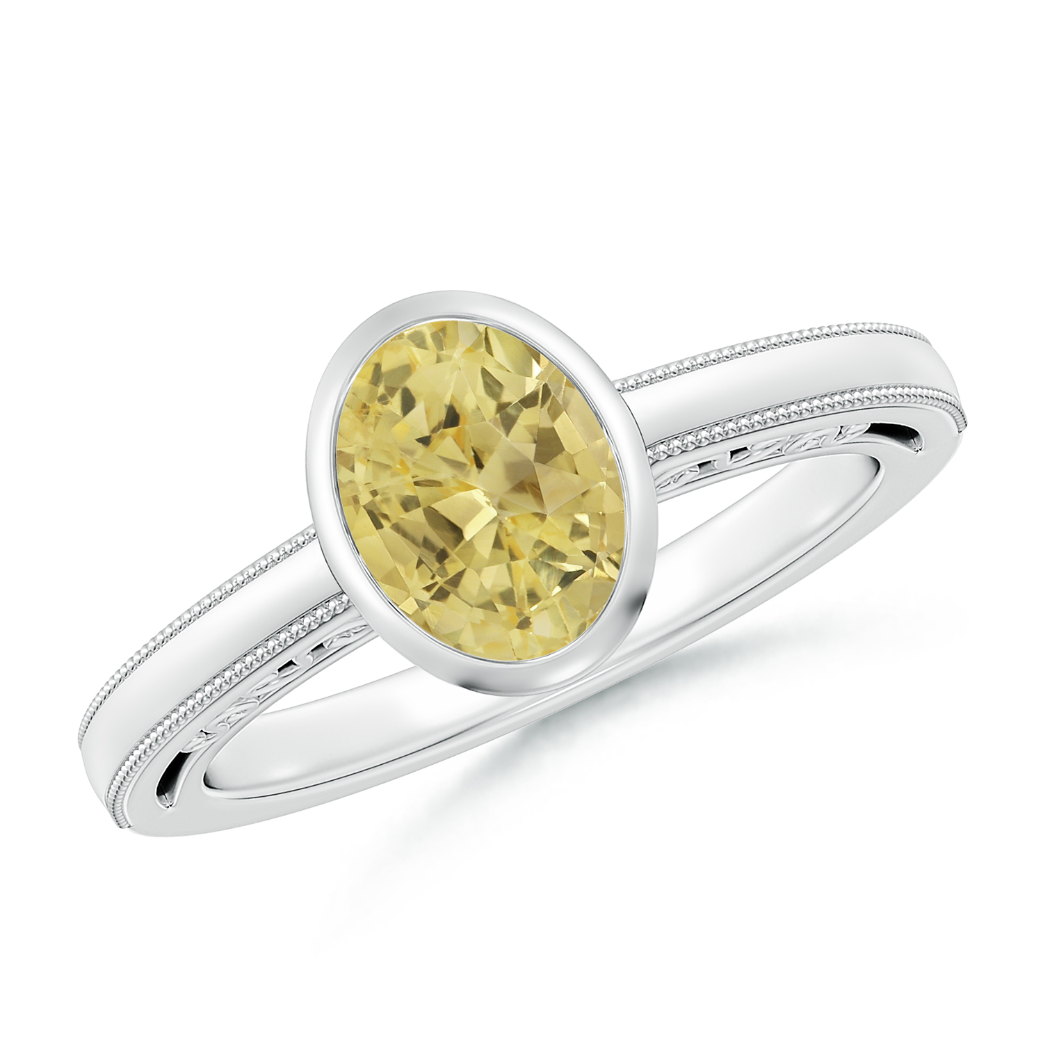  Oval Yellow Sapphire (Pukhraj) Solitaire Ring With Miligrain 