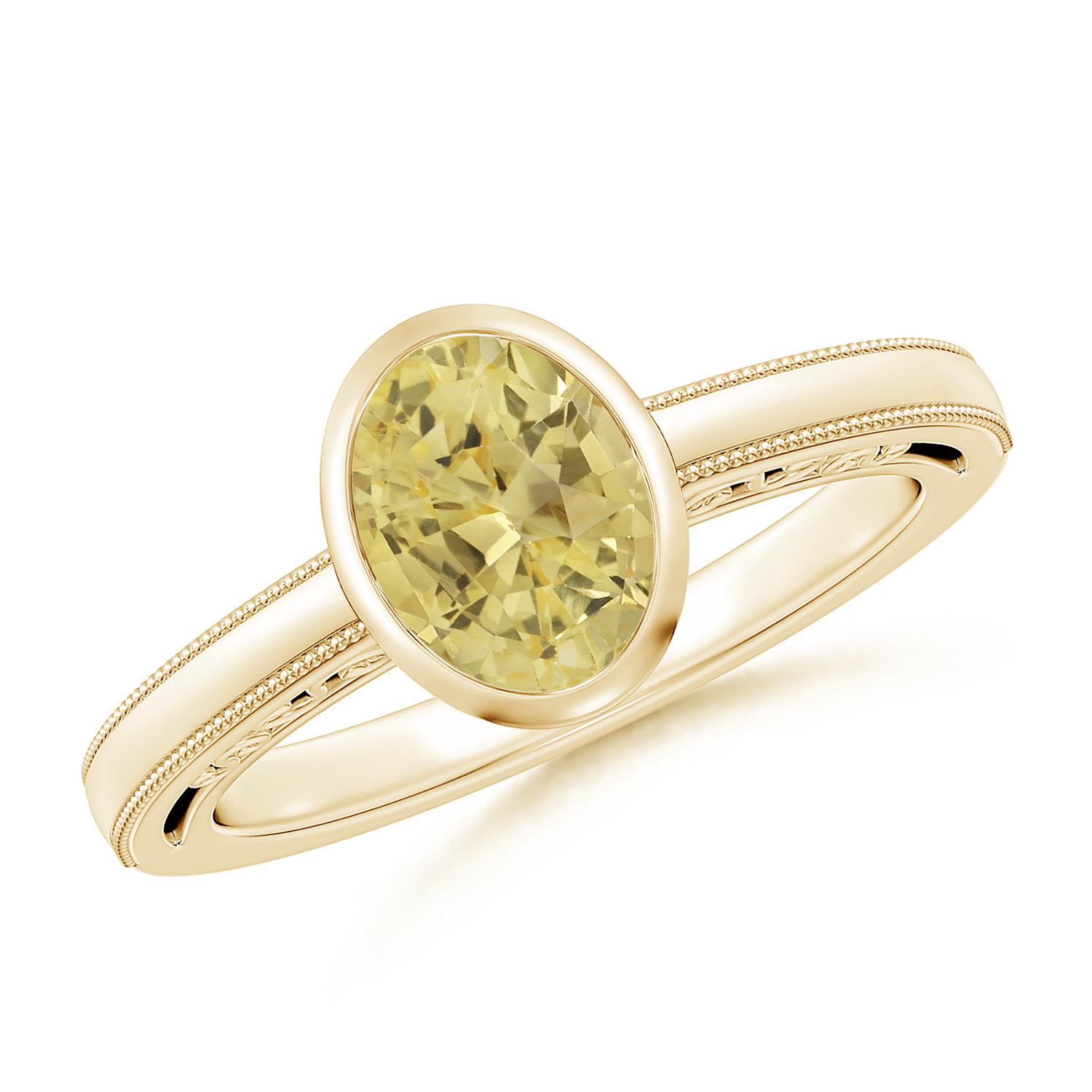  Oval Yellow Sapphire (Pukhraj) Solitaire Ring With Miligrain 