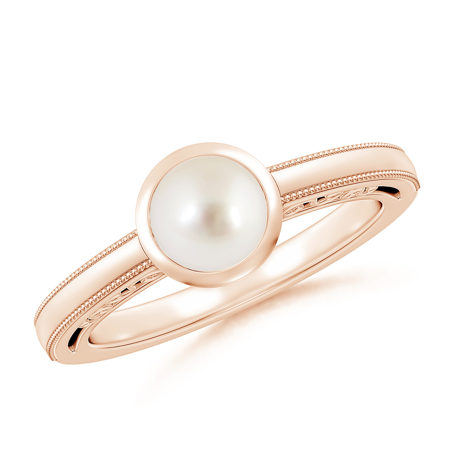 Round Pearl (Moti) Solitaire Ring With Miligrain