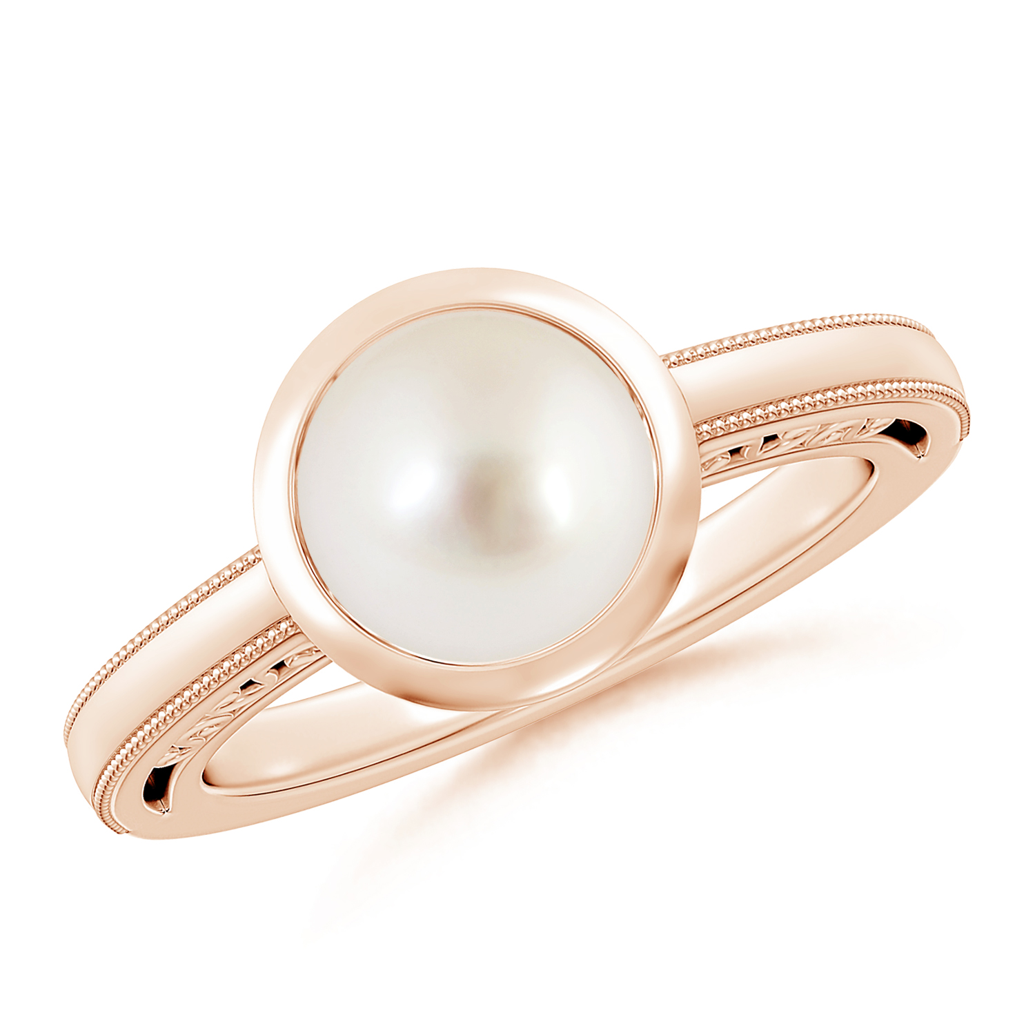  Round Pearl (Moti) Solitaire Ring With Miligrain 