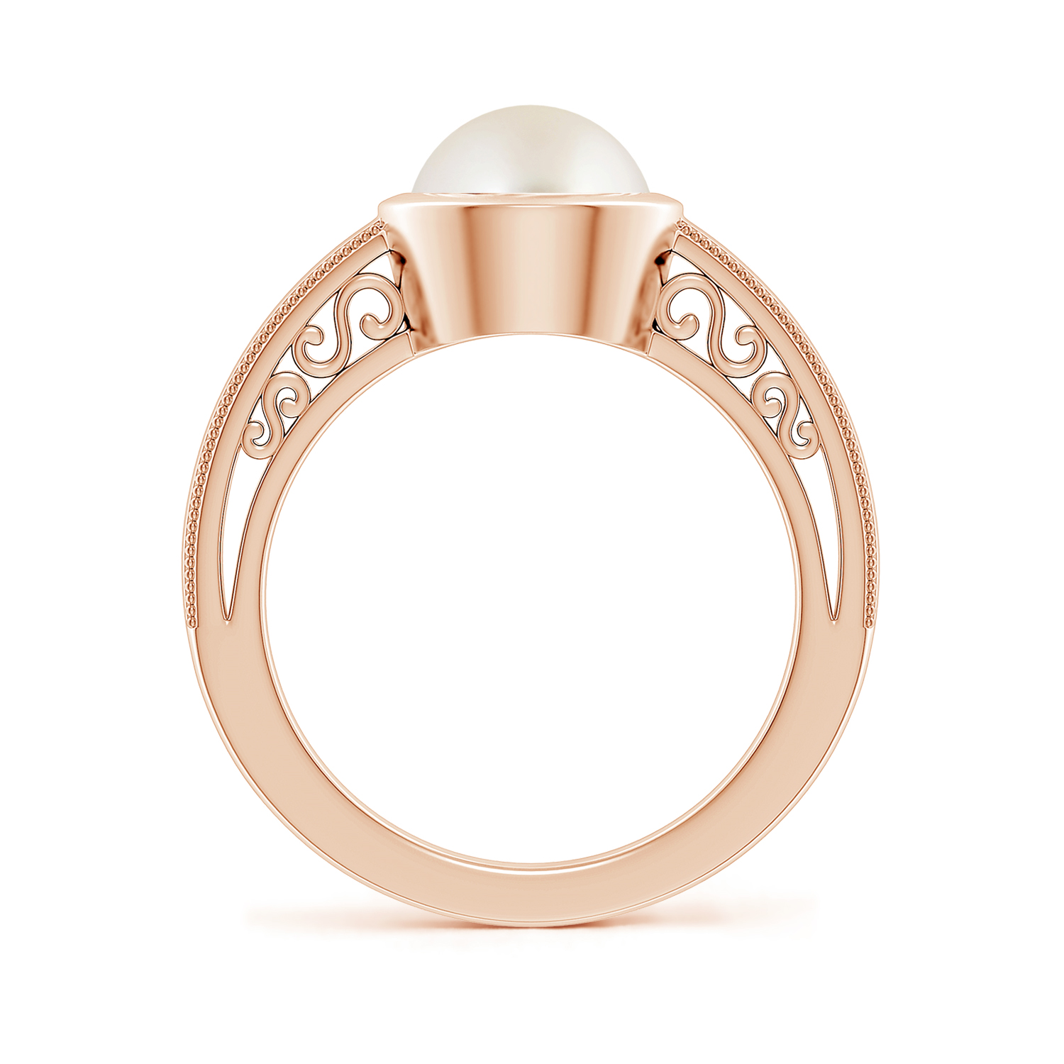  Round Pearl (Moti) Solitaire Ring With Miligrain 
