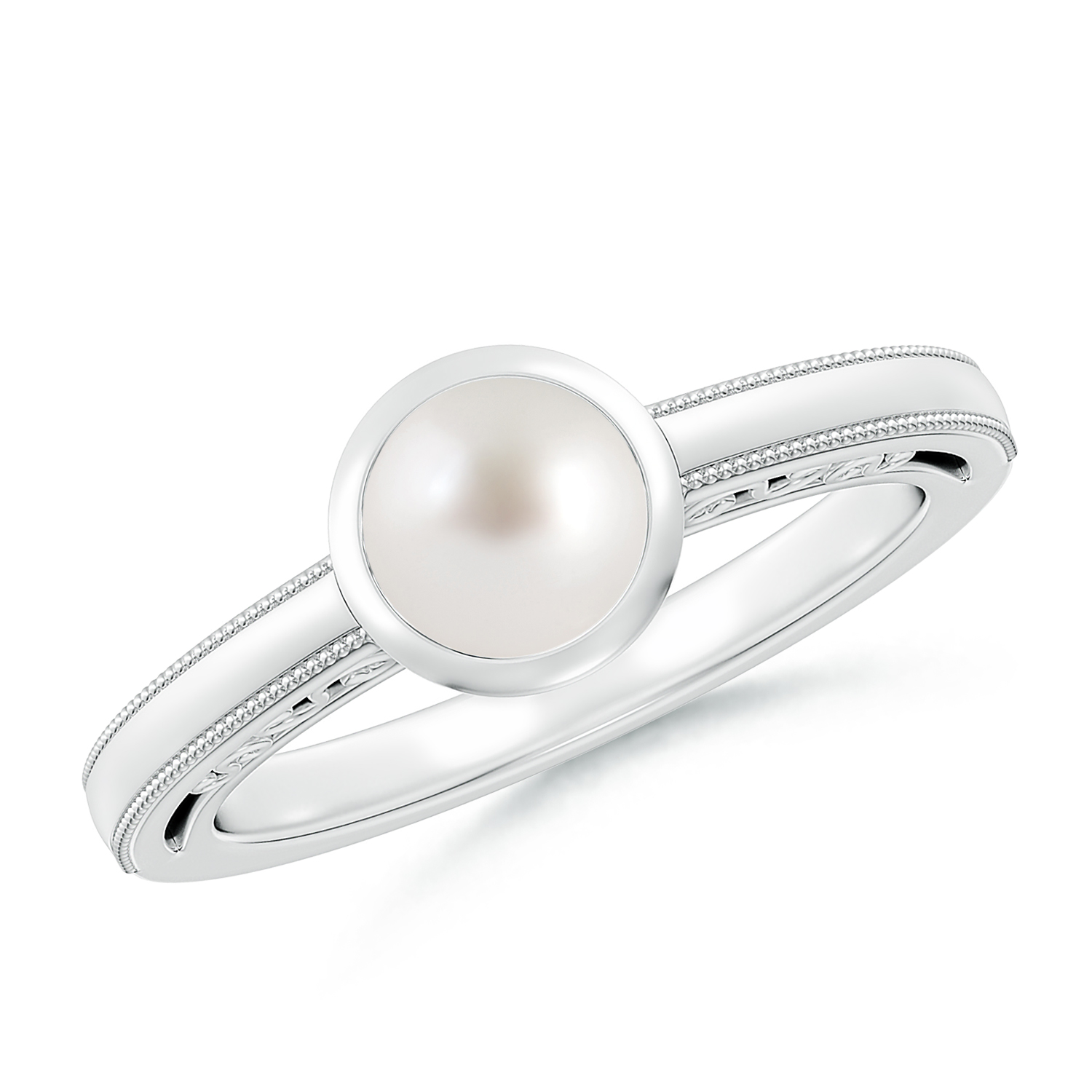 Round Pearl (Moti) Solitaire Ring With Miligrain