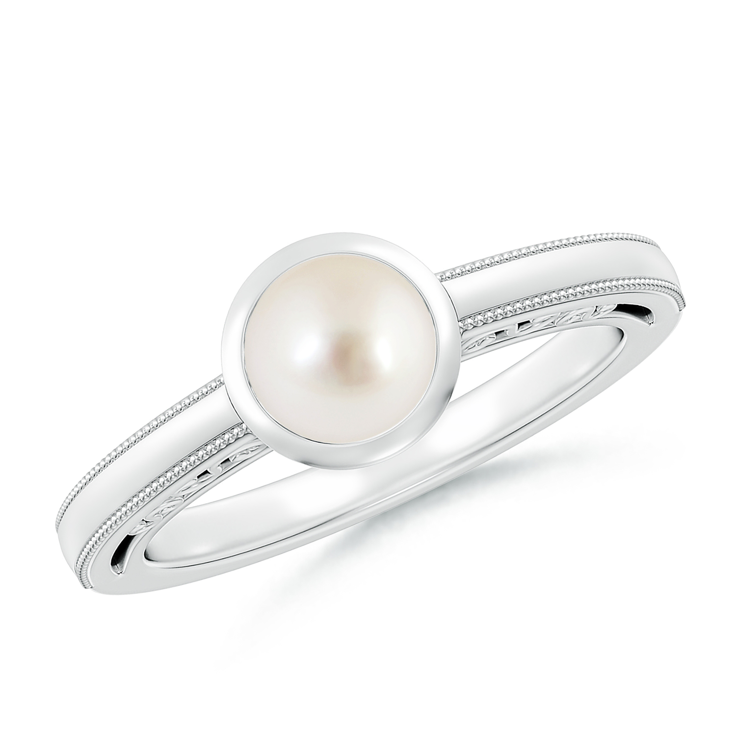  Round Pearl (Moti) Solitaire Ring With Miligrain 