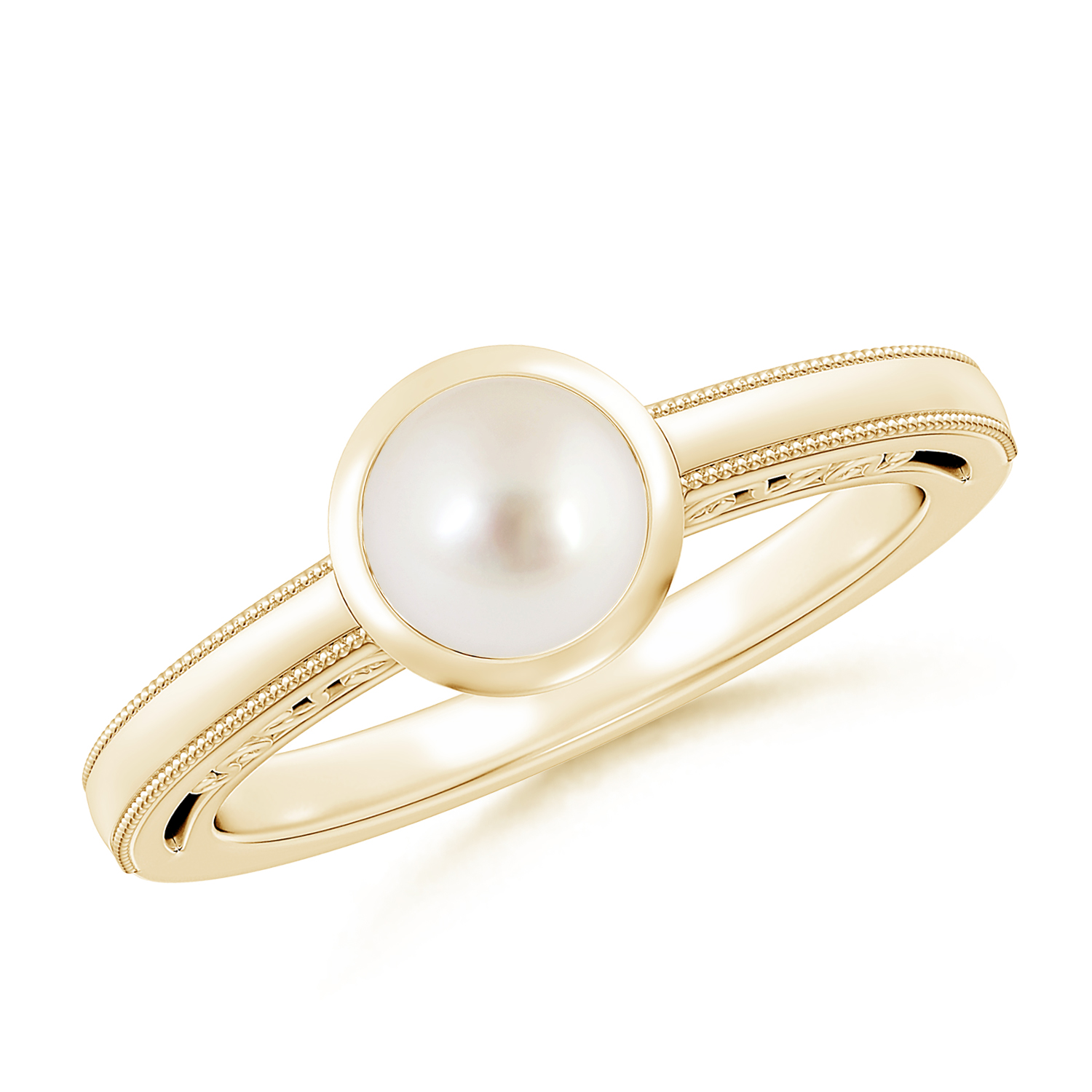  Round Pearl (Moti) Solitaire Ring With Miligrain 