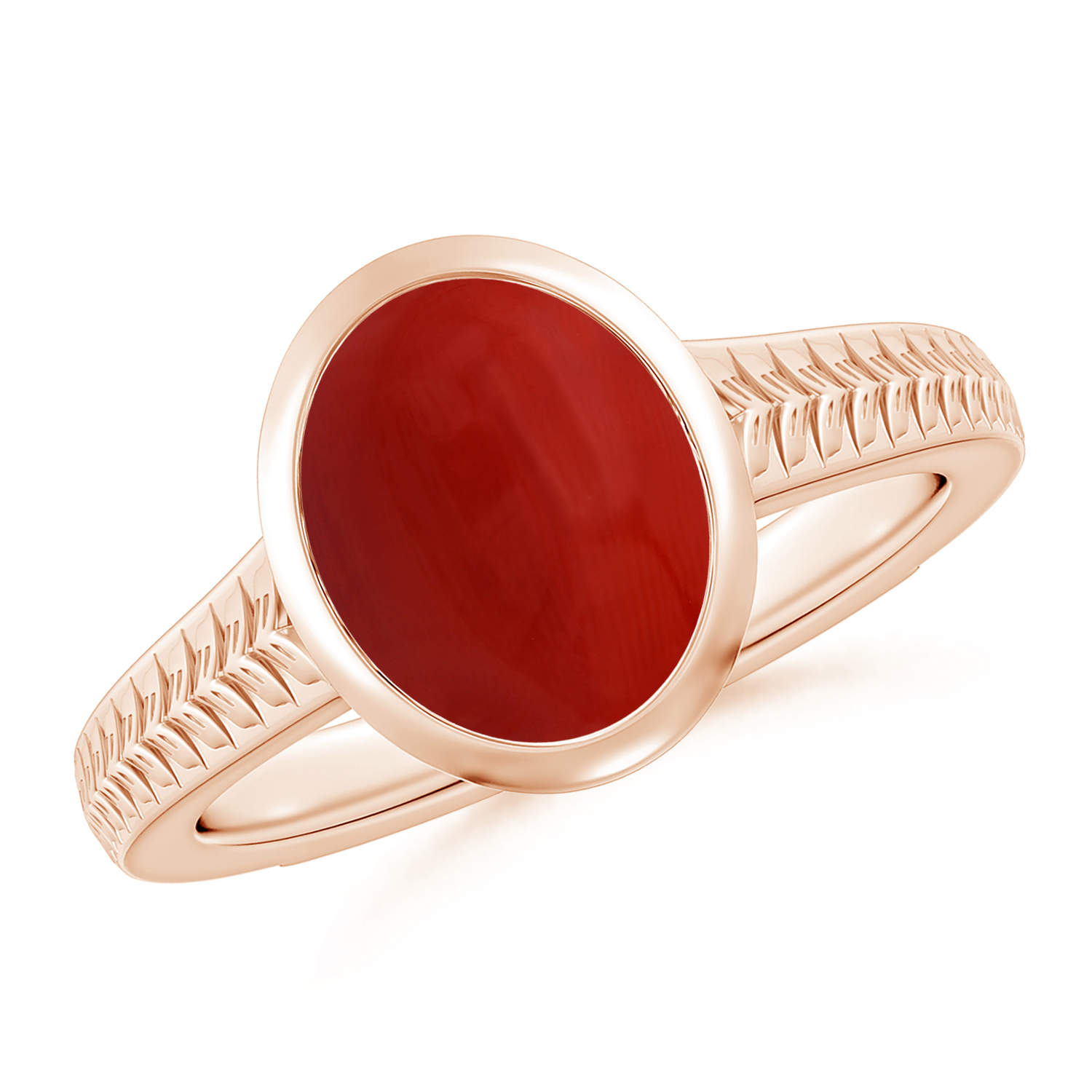  Split Shank Oval Red Coral (Moonga) Solitaire Ring 