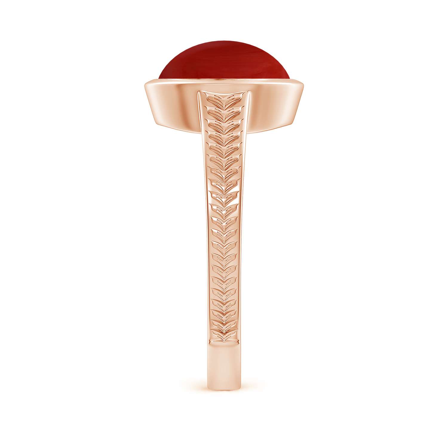  Split Shank Oval Red Coral (Moonga) Solitaire Ring 