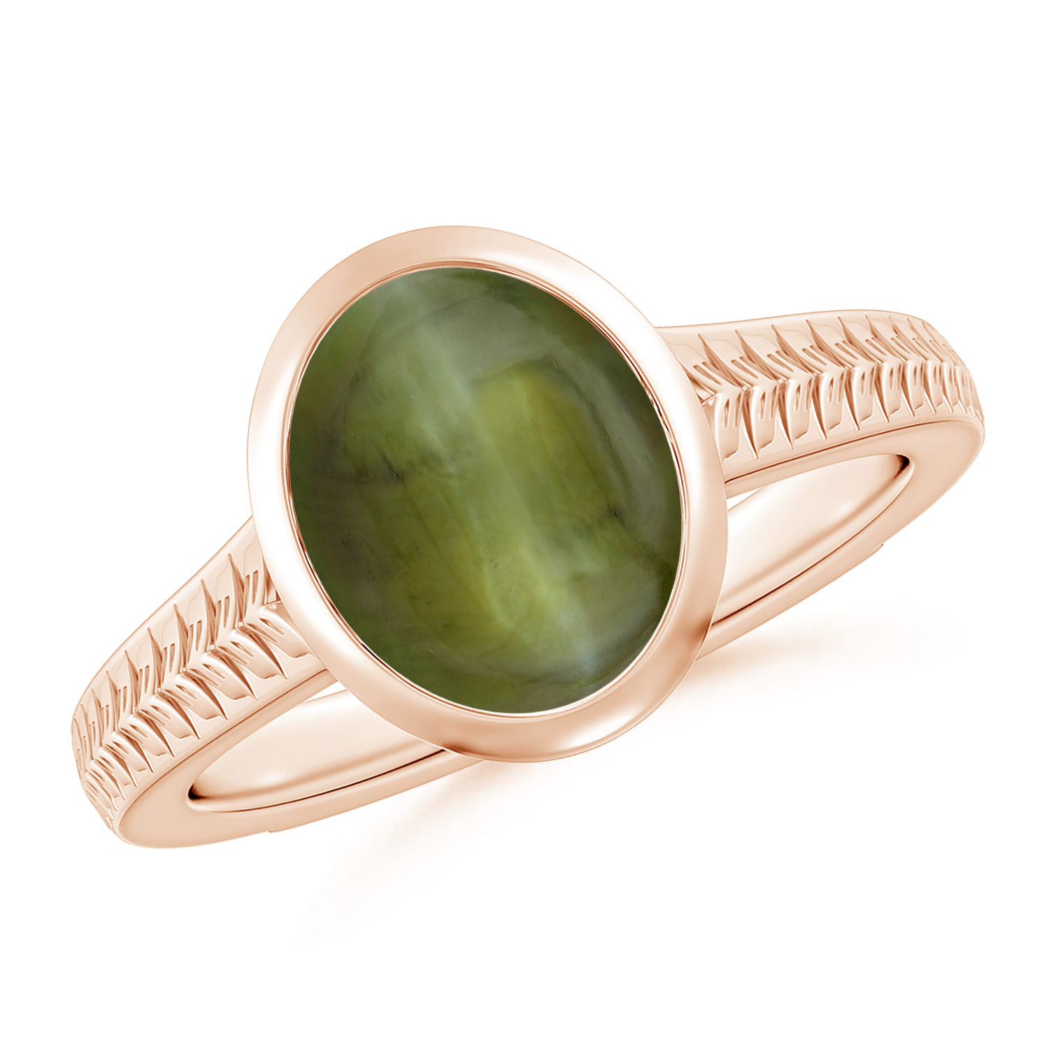  Split Shank Oval Cat's Eye (Lehsunia) Solitaire Ring 