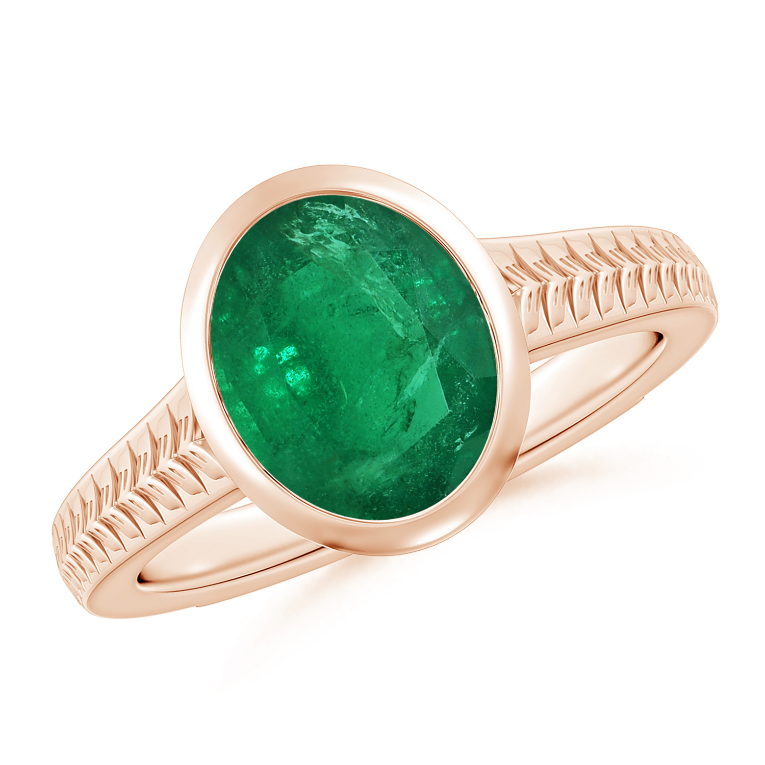  Split Shank Oval Emerald (Panna) Solitaire Ring 