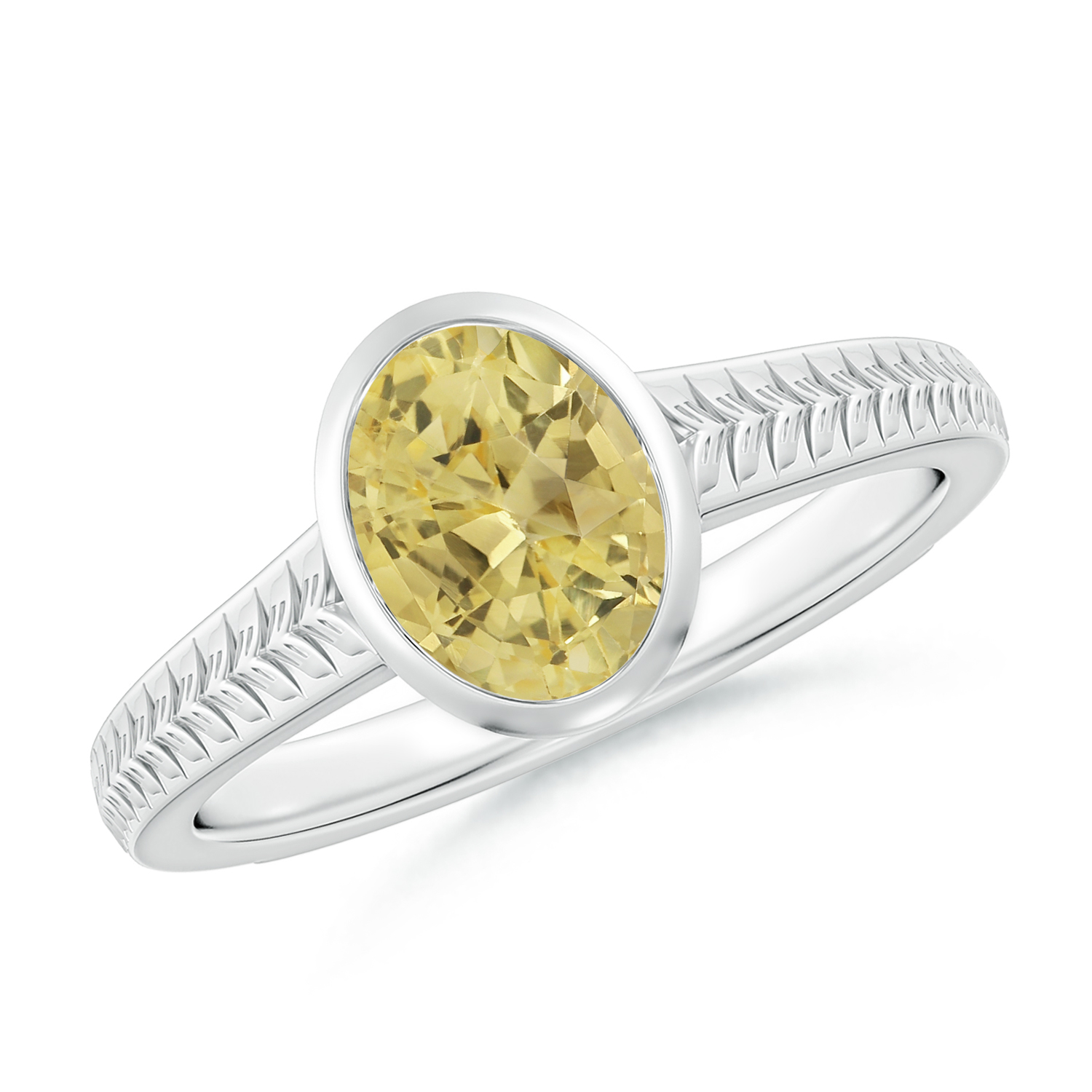  Split Shank Oval Yellow Sapphire (Pukhraj) Solitaire Ring 
