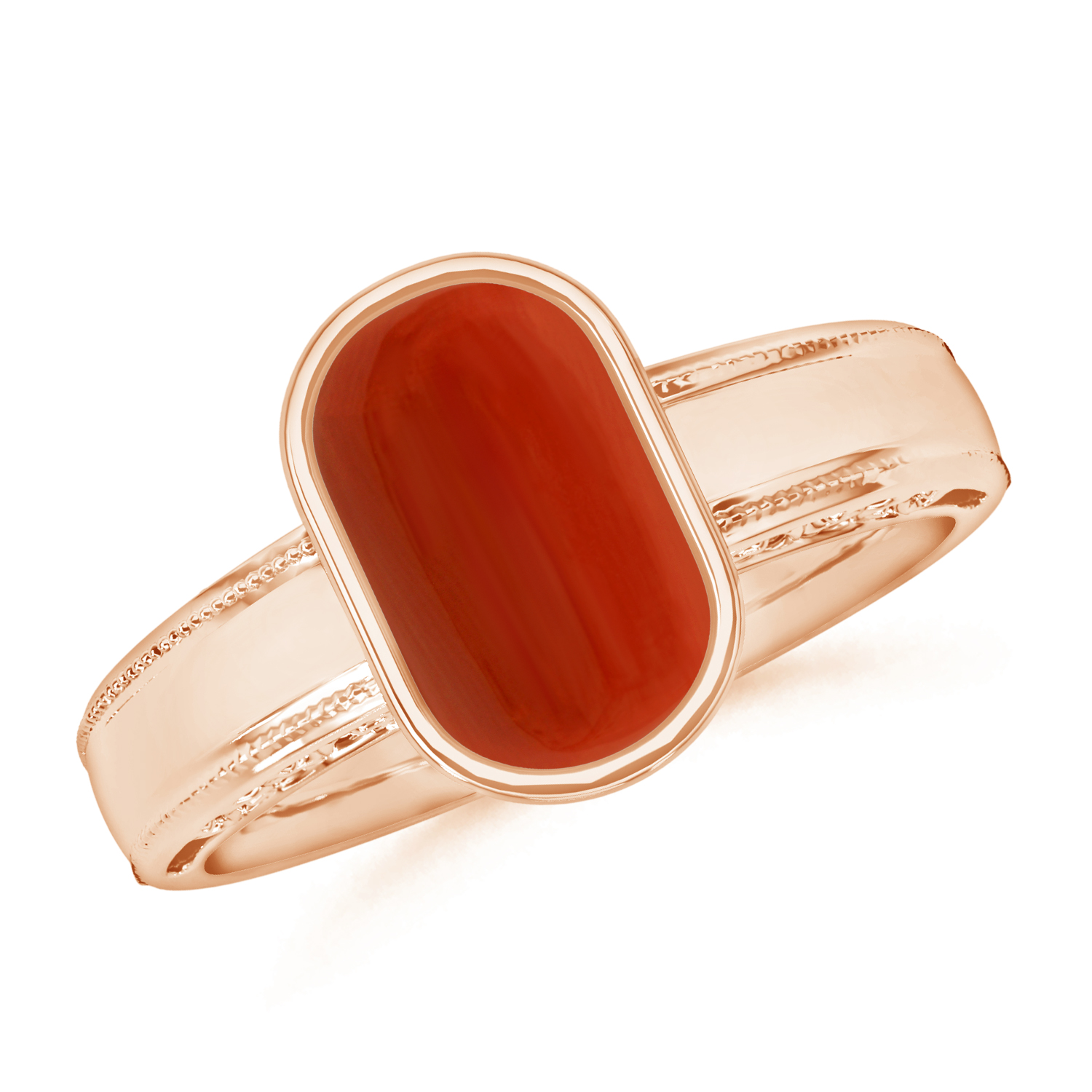 Capsule Red Coral (Moonga) Solitaire Ring With Miligrain