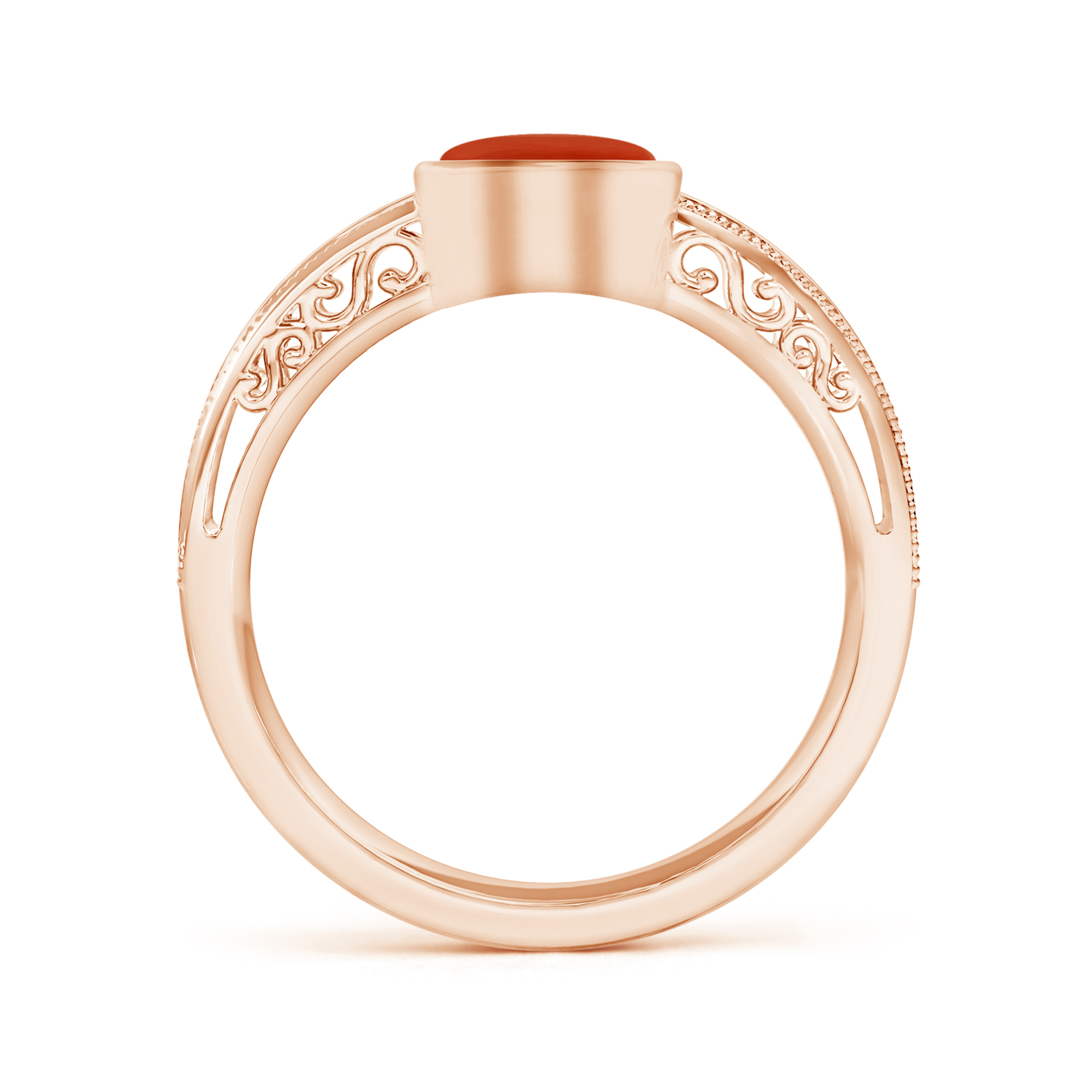 Capsule Red Coral (Moonga) Solitaire Ring With Miligrain