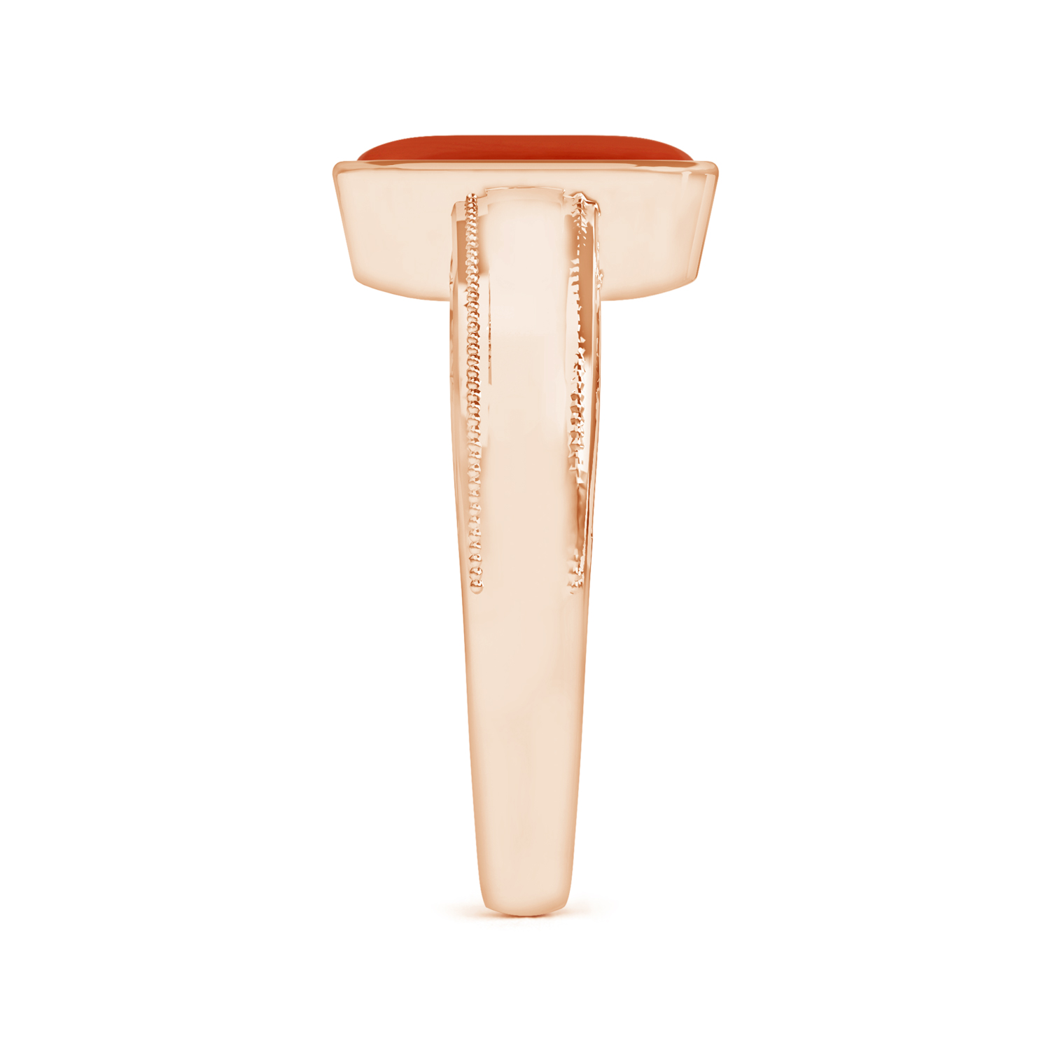 Capsule Red Coral (Moonga) Solitaire Ring With Miligrain