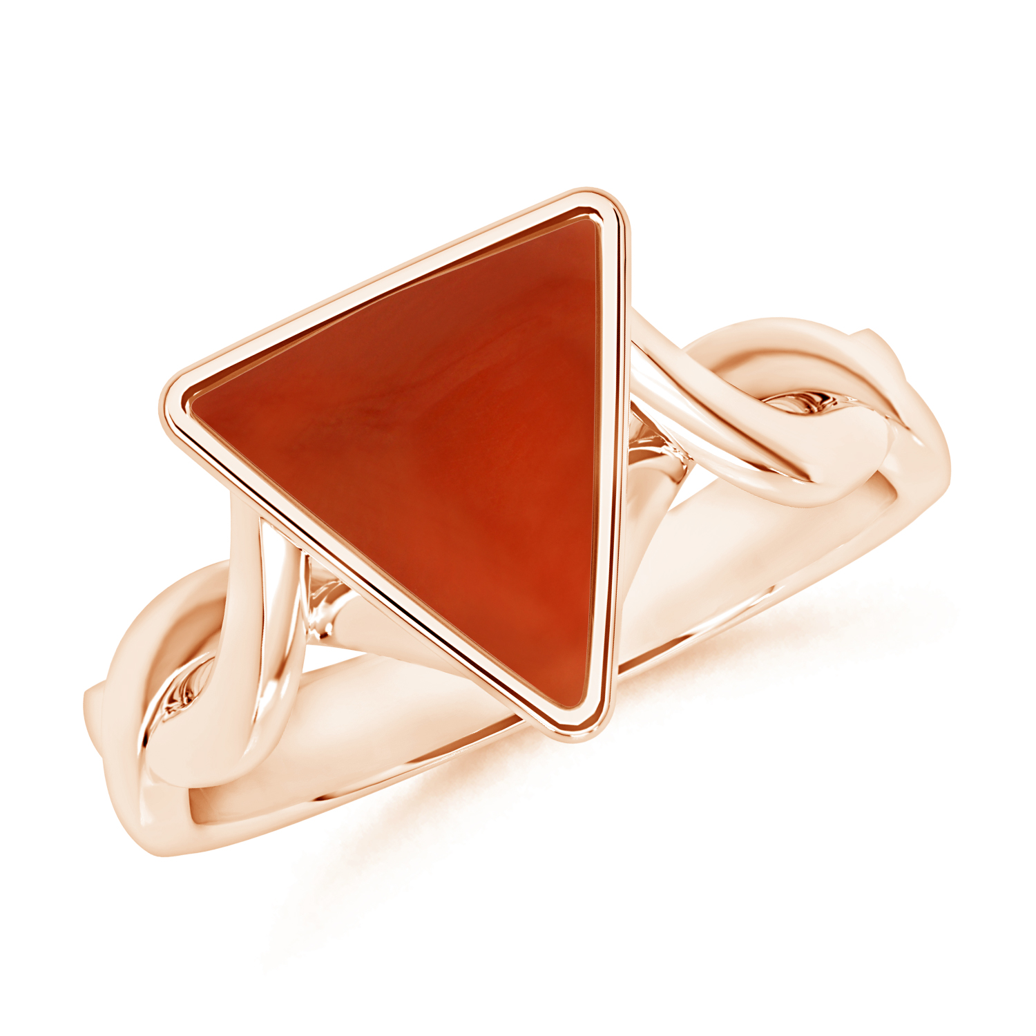 Triangle Red Coral (Moonga) Solitaire Ring with Twisted Shank