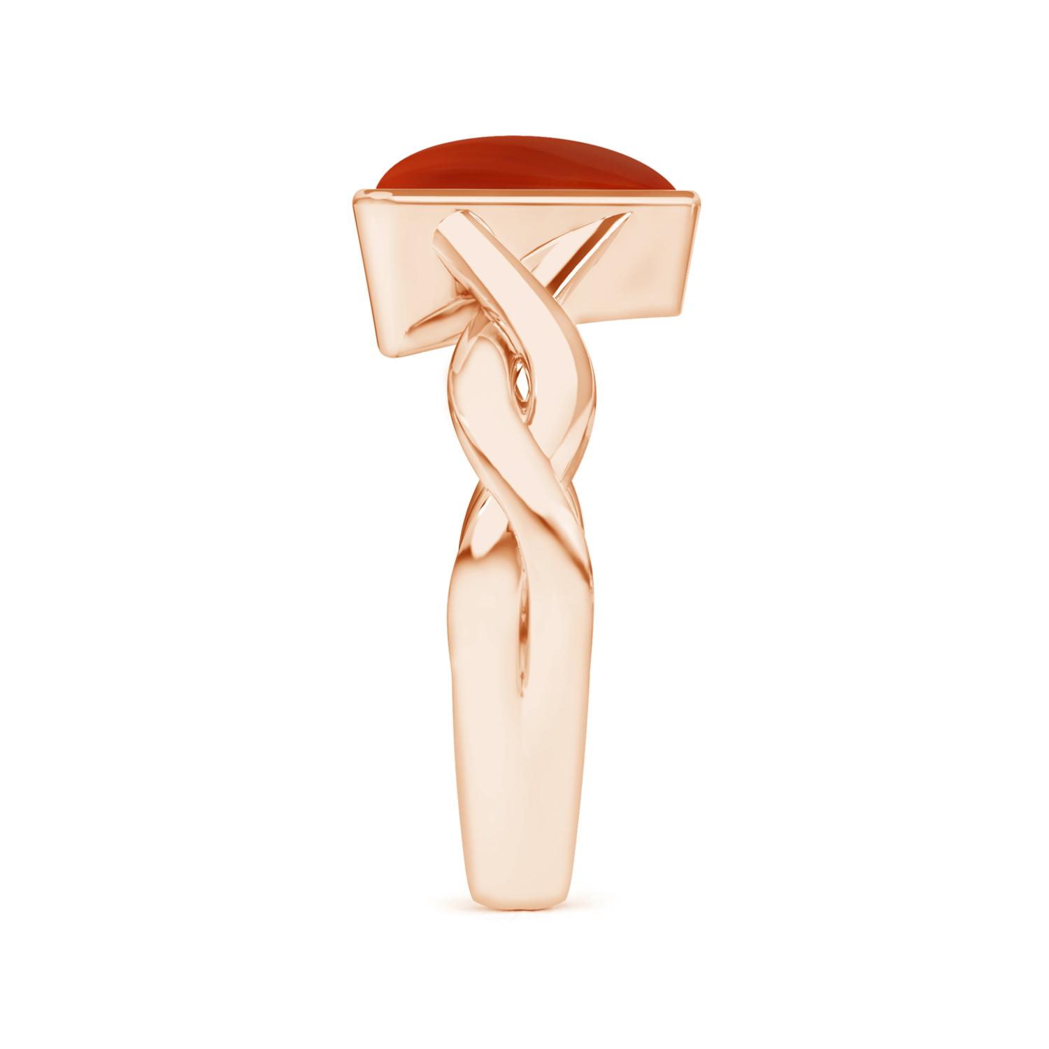 Triangle Red Coral (Moonga) Solitaire Ring with Twisted Shank