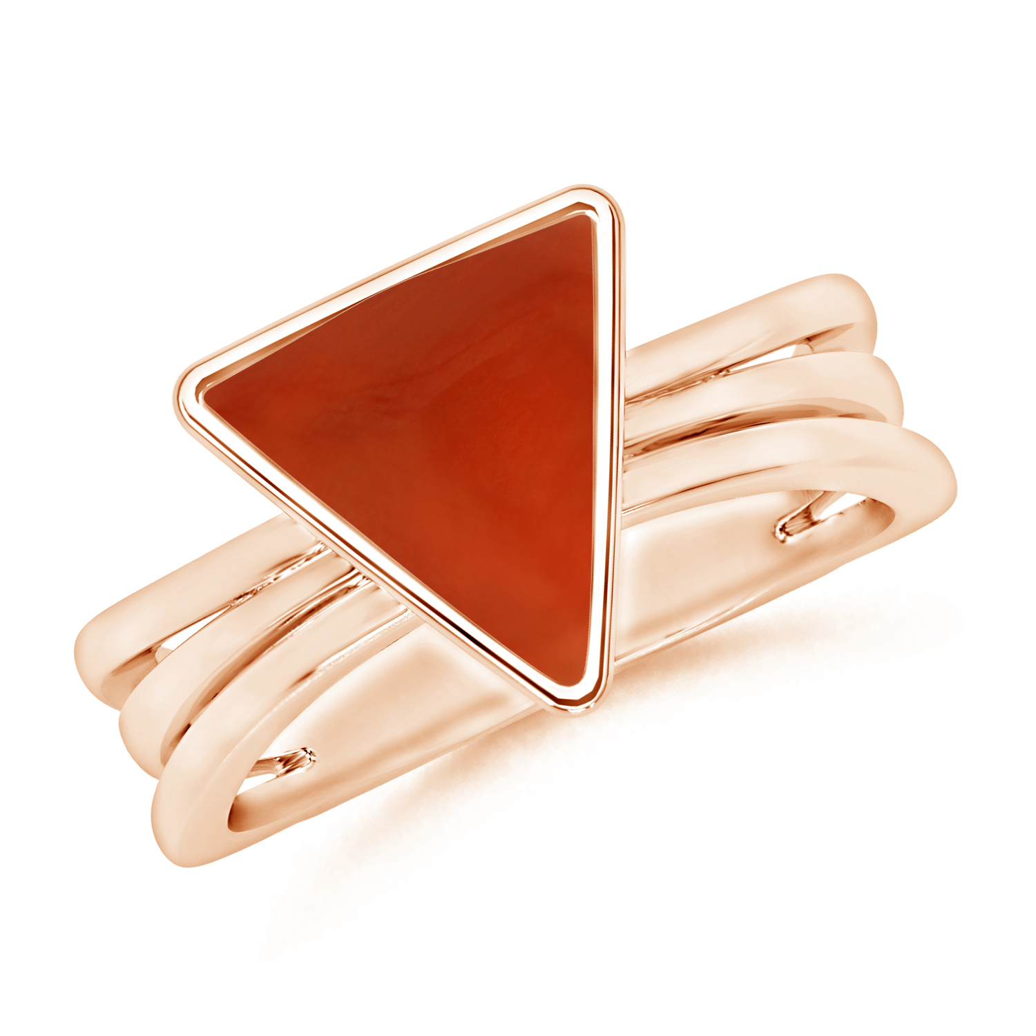 Solitaire Triangle Red Coral (Moonga) Triple Shank Ring